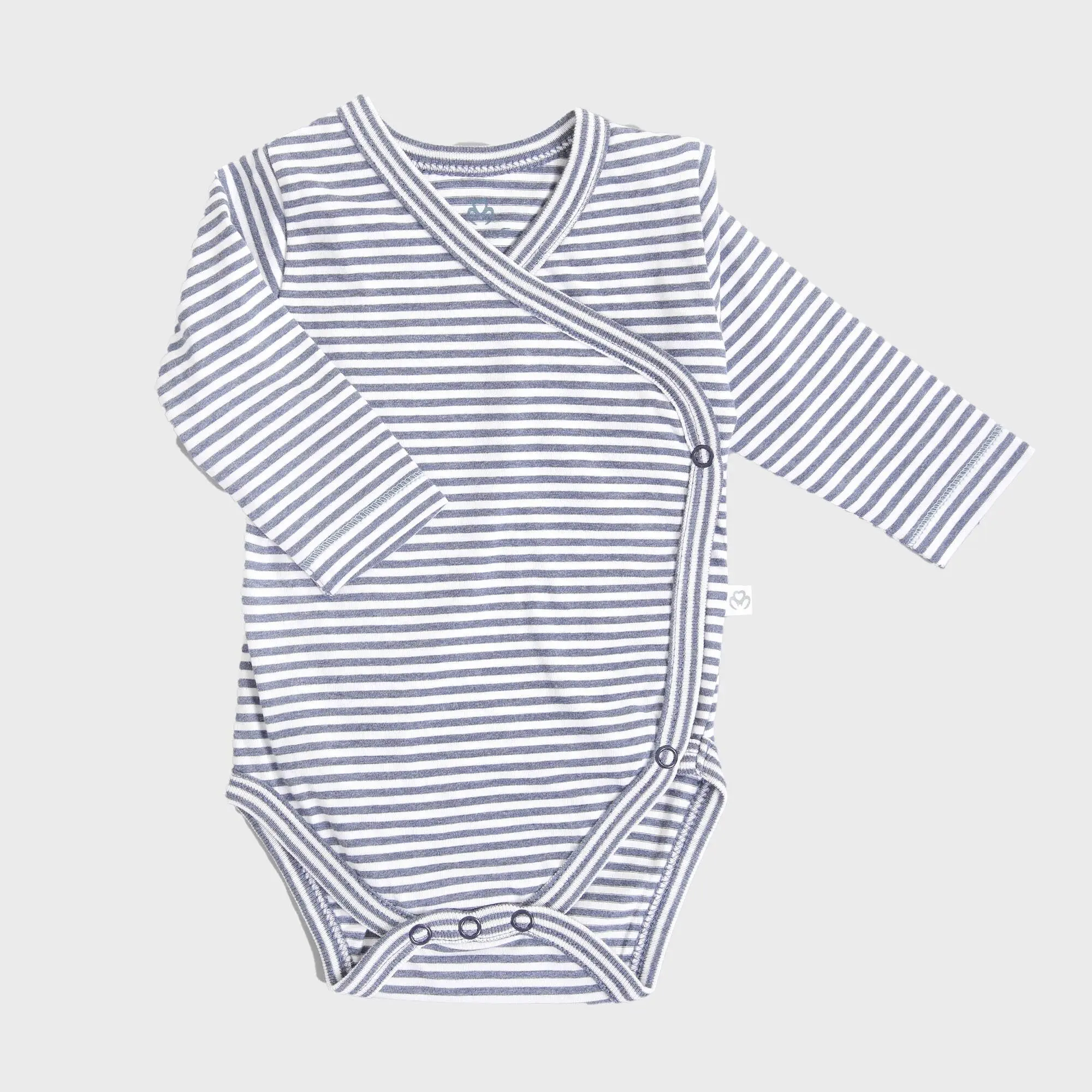 OrganicEra Organic Long Sleeve Newborn Kimono Baby Bodysuit, Indigo Melange Striped