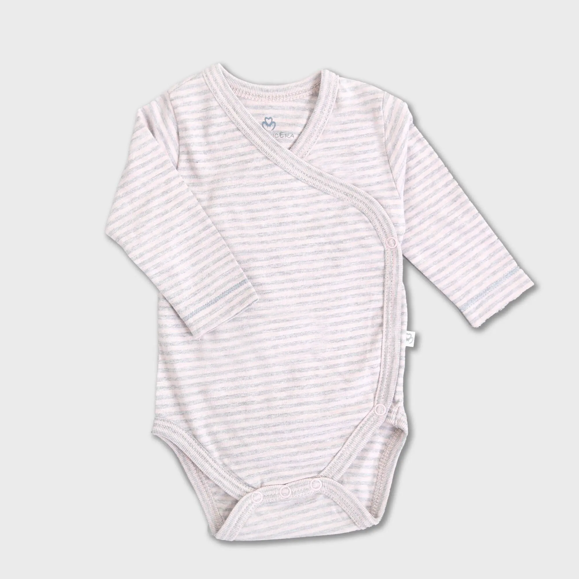 OrganicEra Organic Long Sleeve Newborn Kimono Baby Bodysuit, Rose Melange Striped