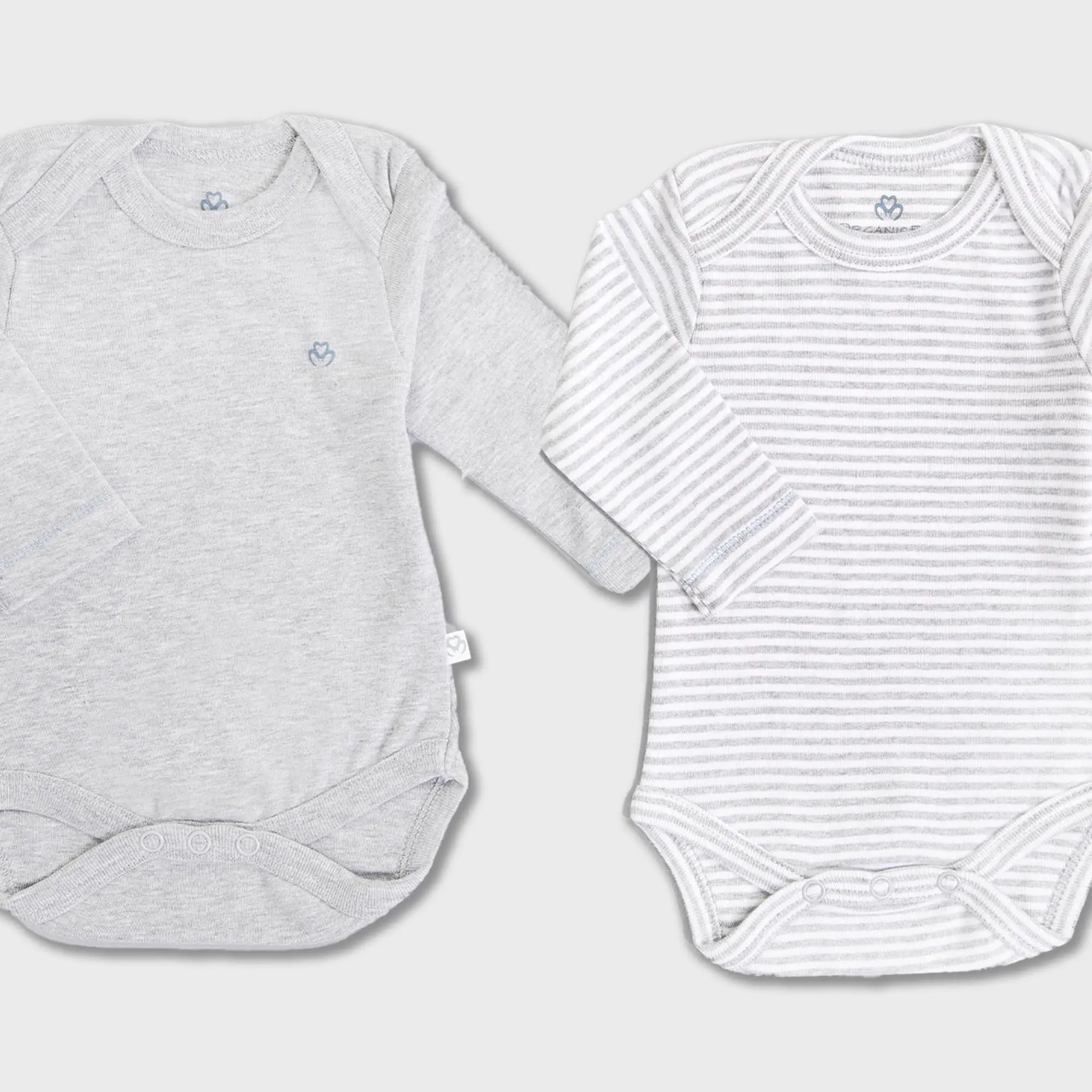 OrganicEra Organic Newborn Baby Long Sleeve Bodysuit, 2 pcs Set- Gray Melange