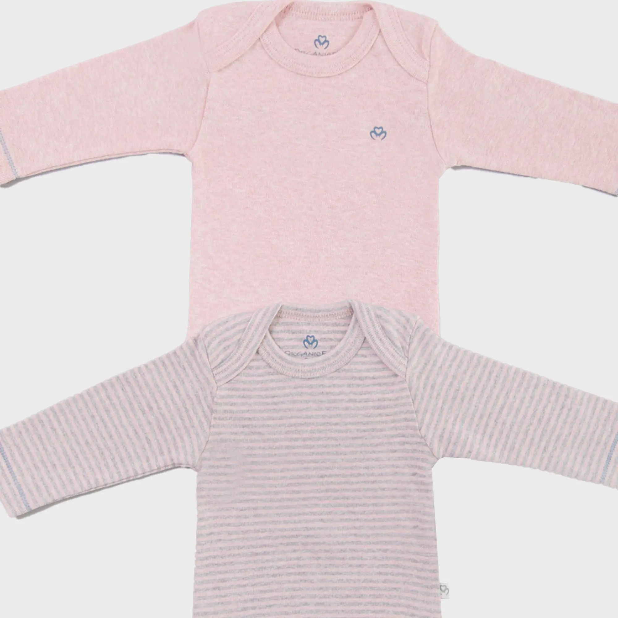 OrganicEra Organic Newborn Baby Long Sleeve Bodysuit, 2 pcs Set-Rose Melange