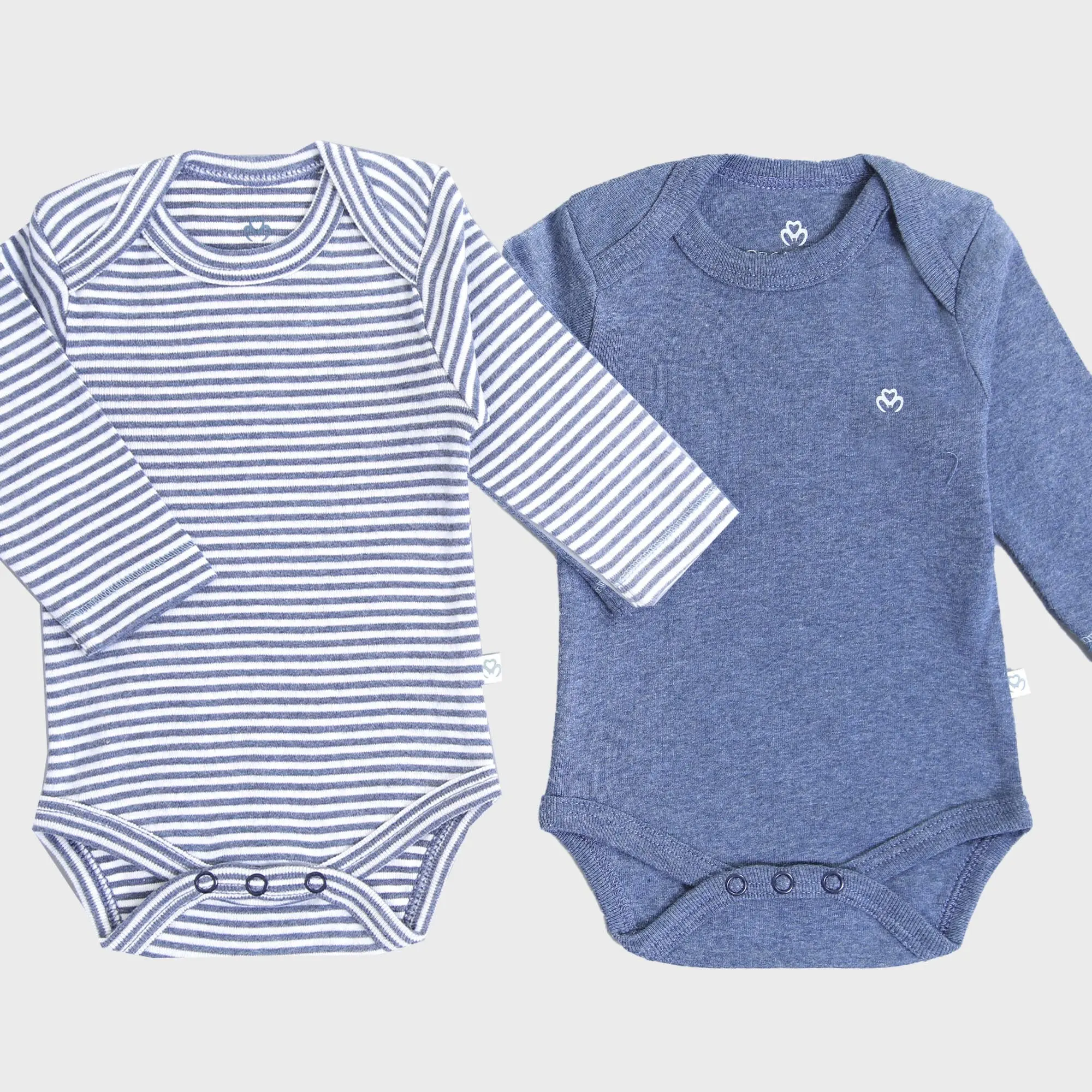 OrganicEra Organic Newborn Baby Long Sleeve Bodysuit, 2 pcs Set- Indigo Melange