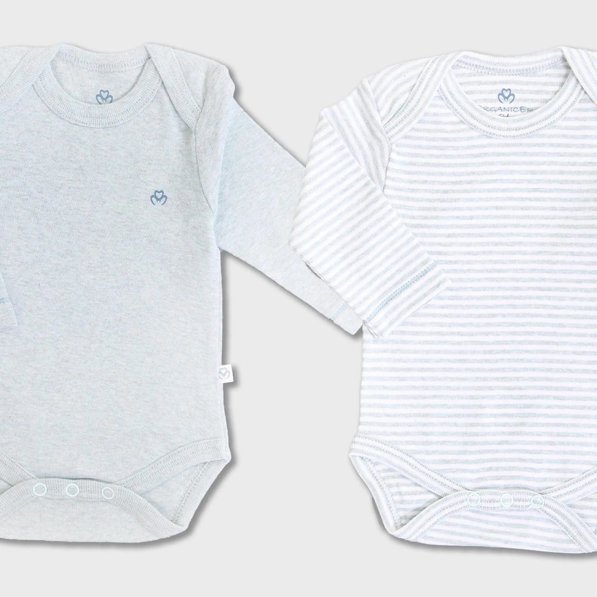 OrganicEra Organic Newborn Baby Long Sleeve Bodysuit, 2 pcs Set, Aqua Melange