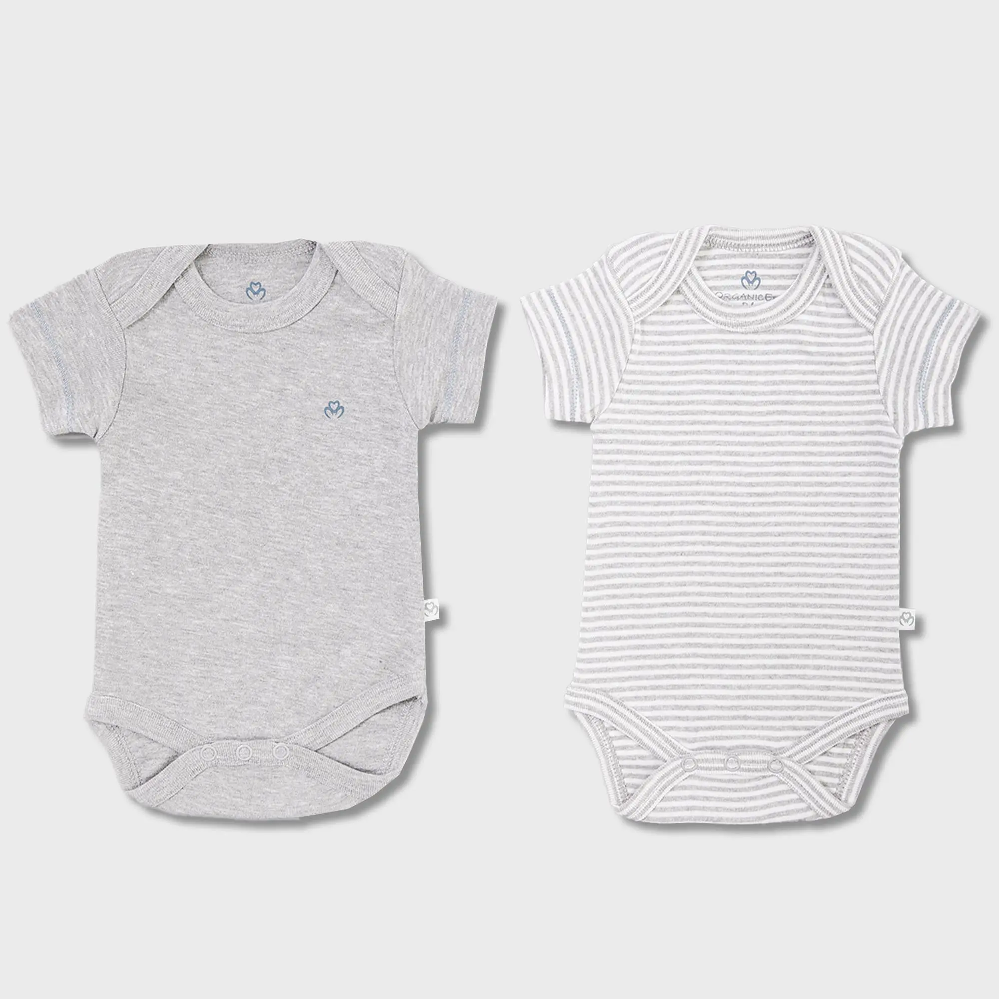 OrganicEra Organic Newborn Baby Short Sleeve Bodysuit, 2 pcs Set, Gray Melange