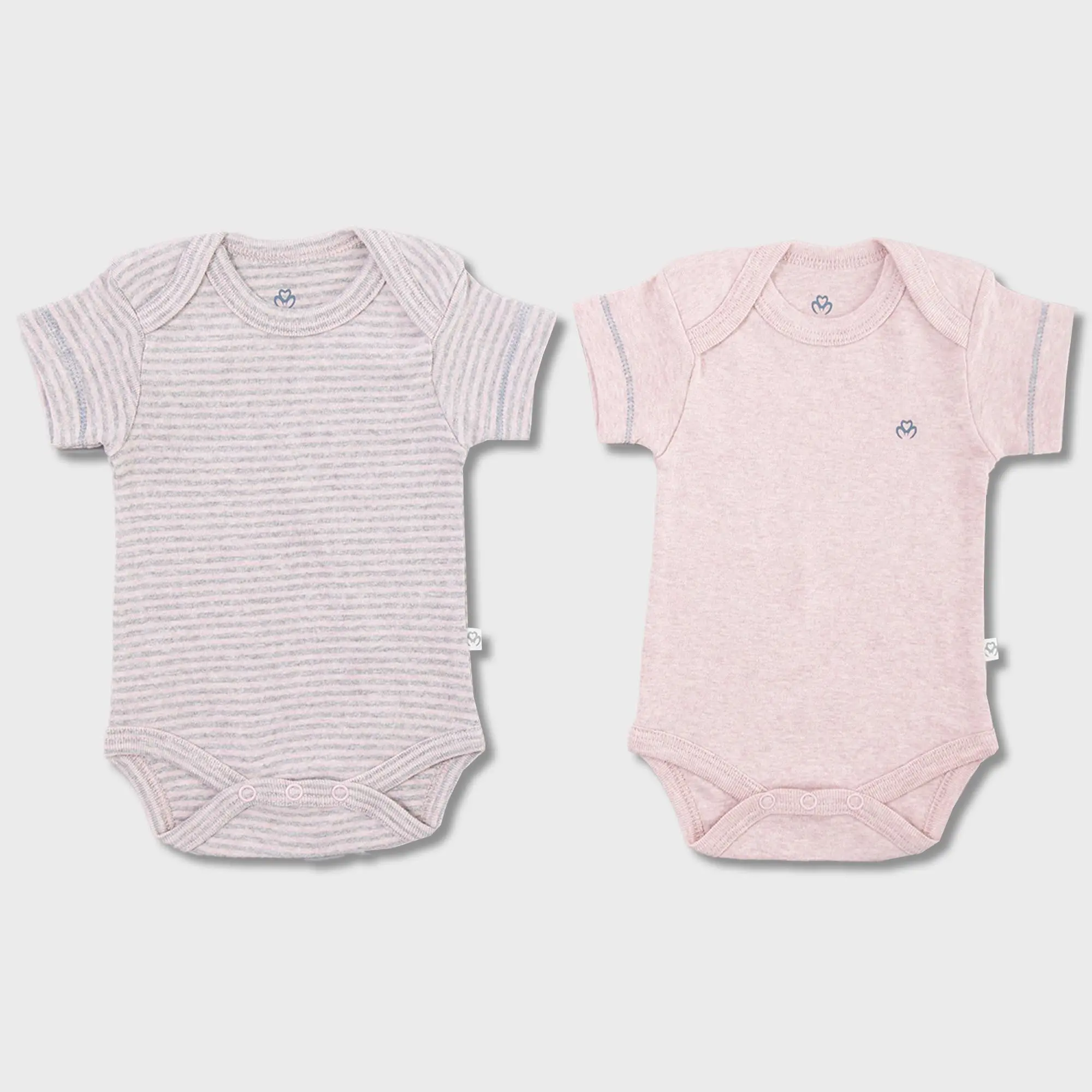 OrganicEra Organic Newborn Baby Short Sleeve Bodysuit, 2 pcs Set, Rose Melange