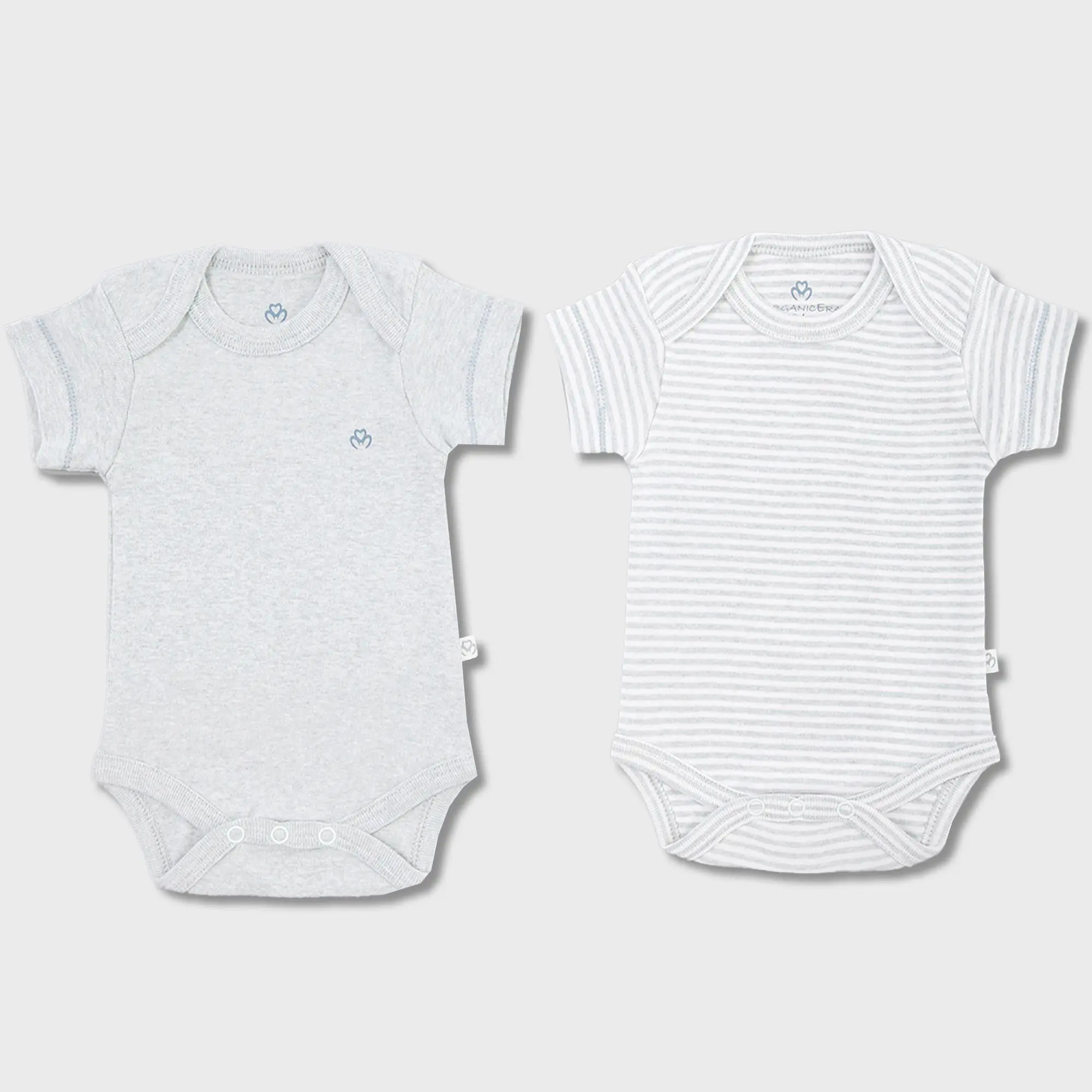 OrganicEra Organic Newborn Baby Short Sleeve Bodysuit, 2 pcs Set, Aqua Melange