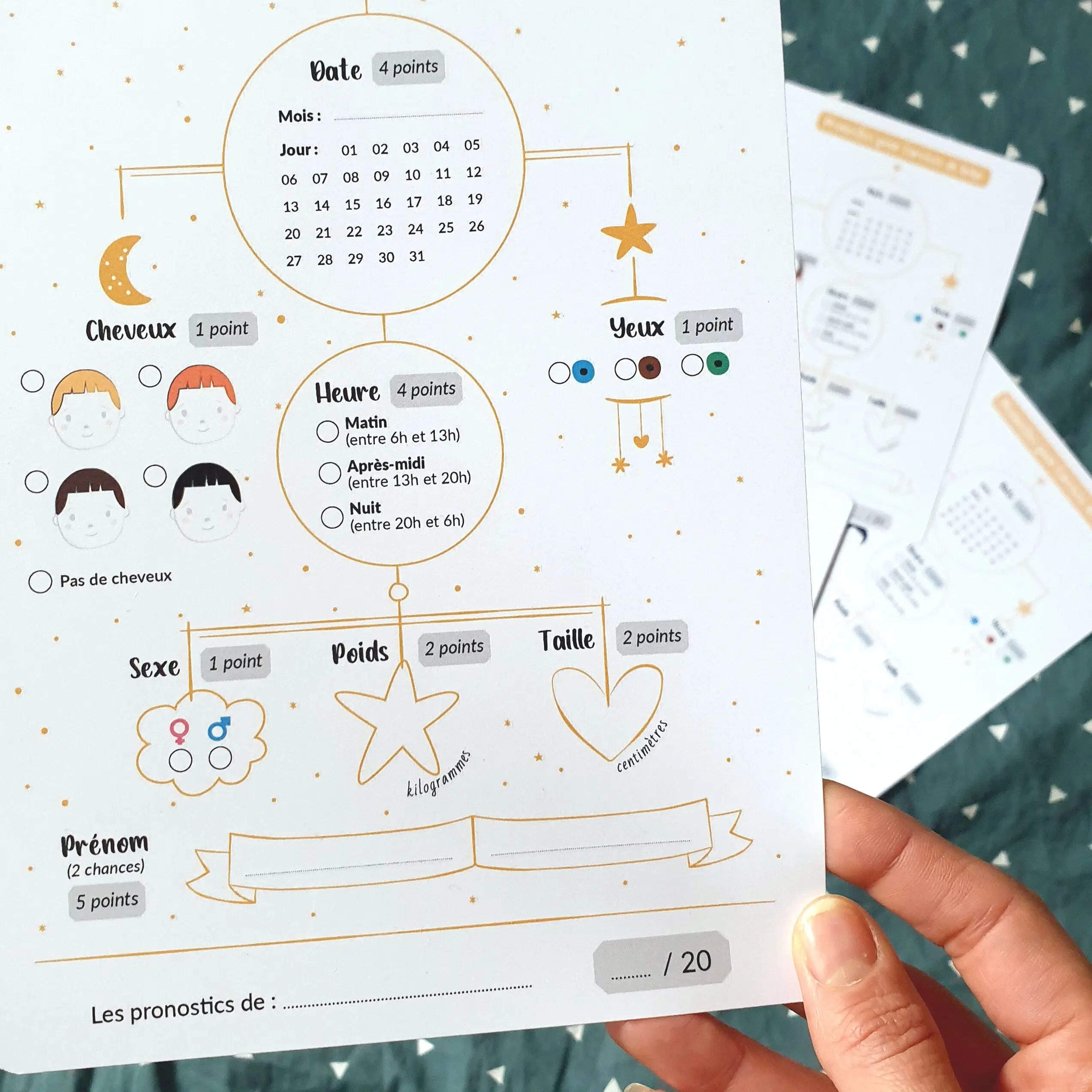 Cartes de pronostics pour la naissance de bébé