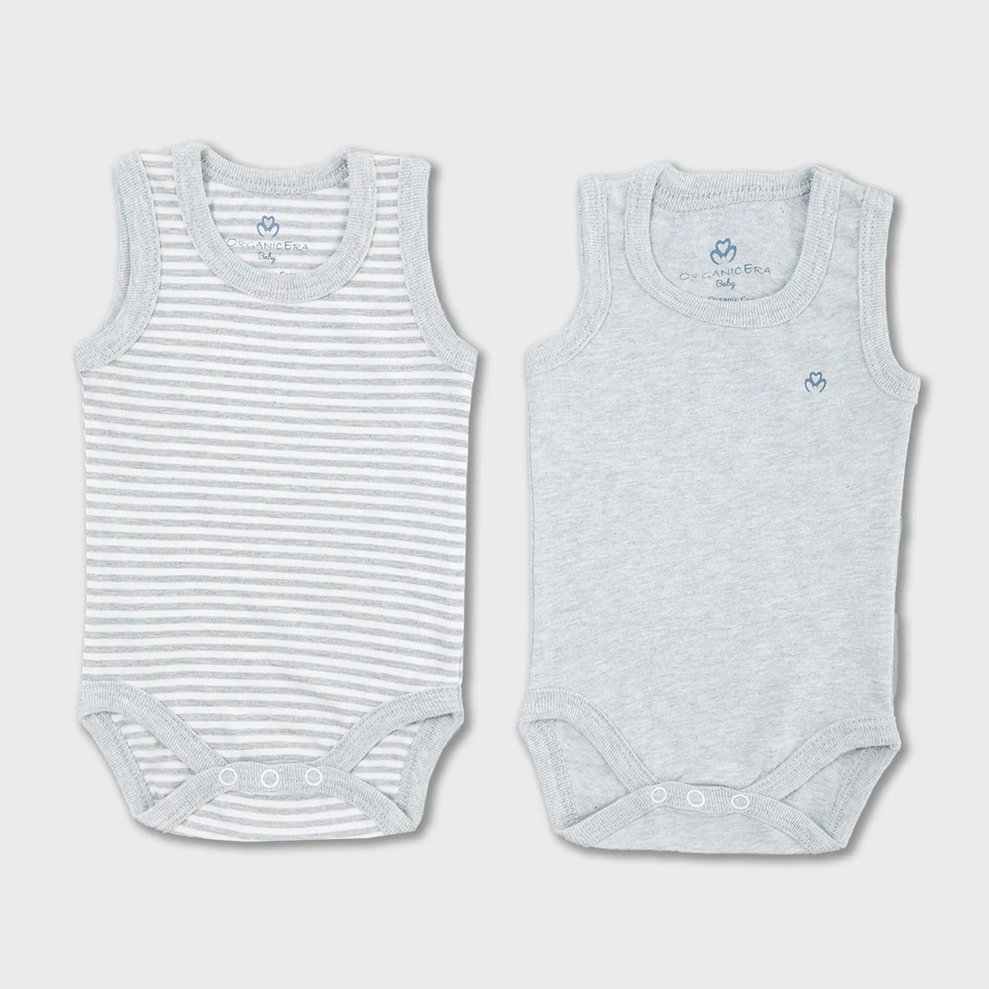 OrganicEra Organic Newborn Baby Sleeveless Bodysuit, 2 pcs Set, Aqua Melange