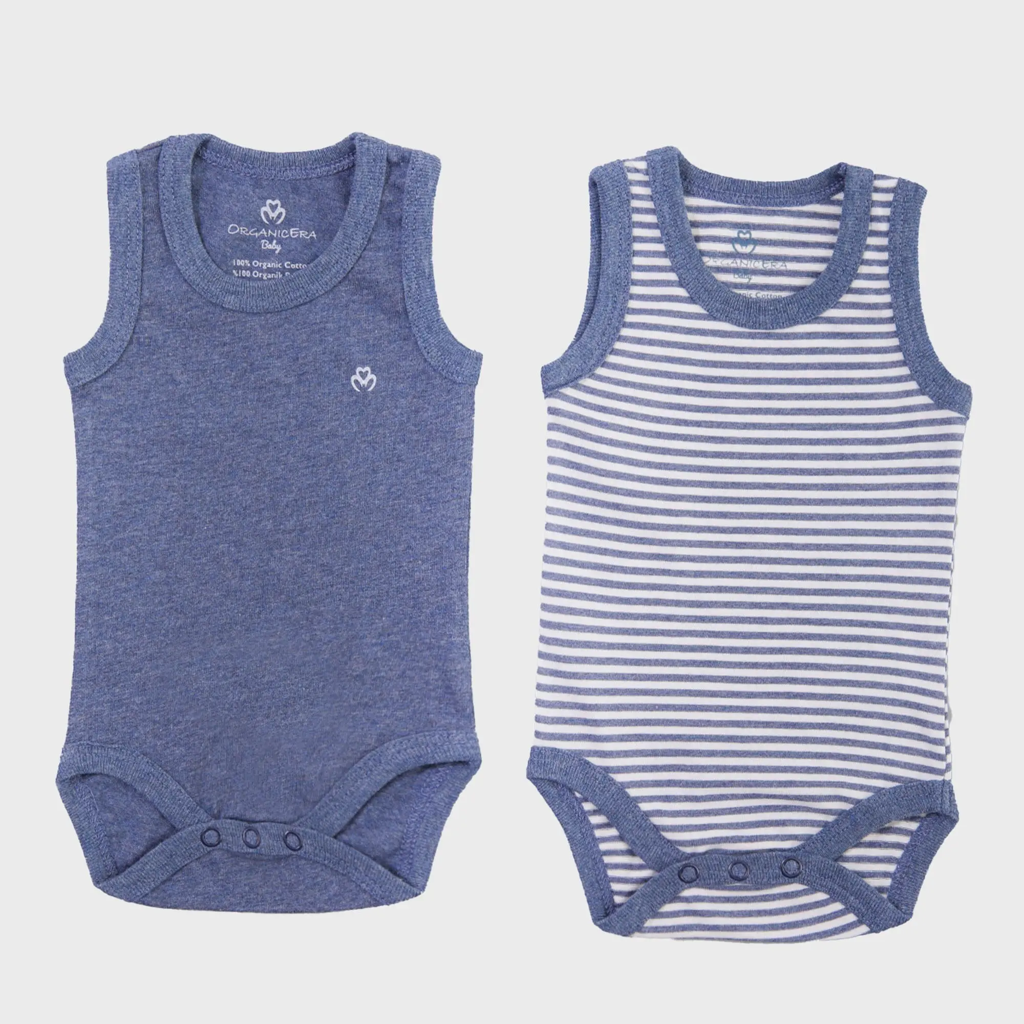 OrganicEra Organic Newborn Baby Sleeveless Bodysuit, 2 pcs Set, Indigo Melange