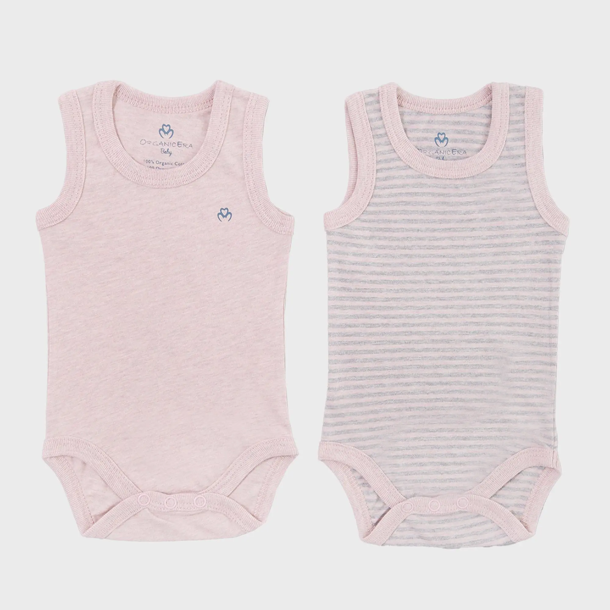 OrganicEra Organic Newborn Baby Sleeveless Bodysuit, 2 pcs Set, Rose Melange