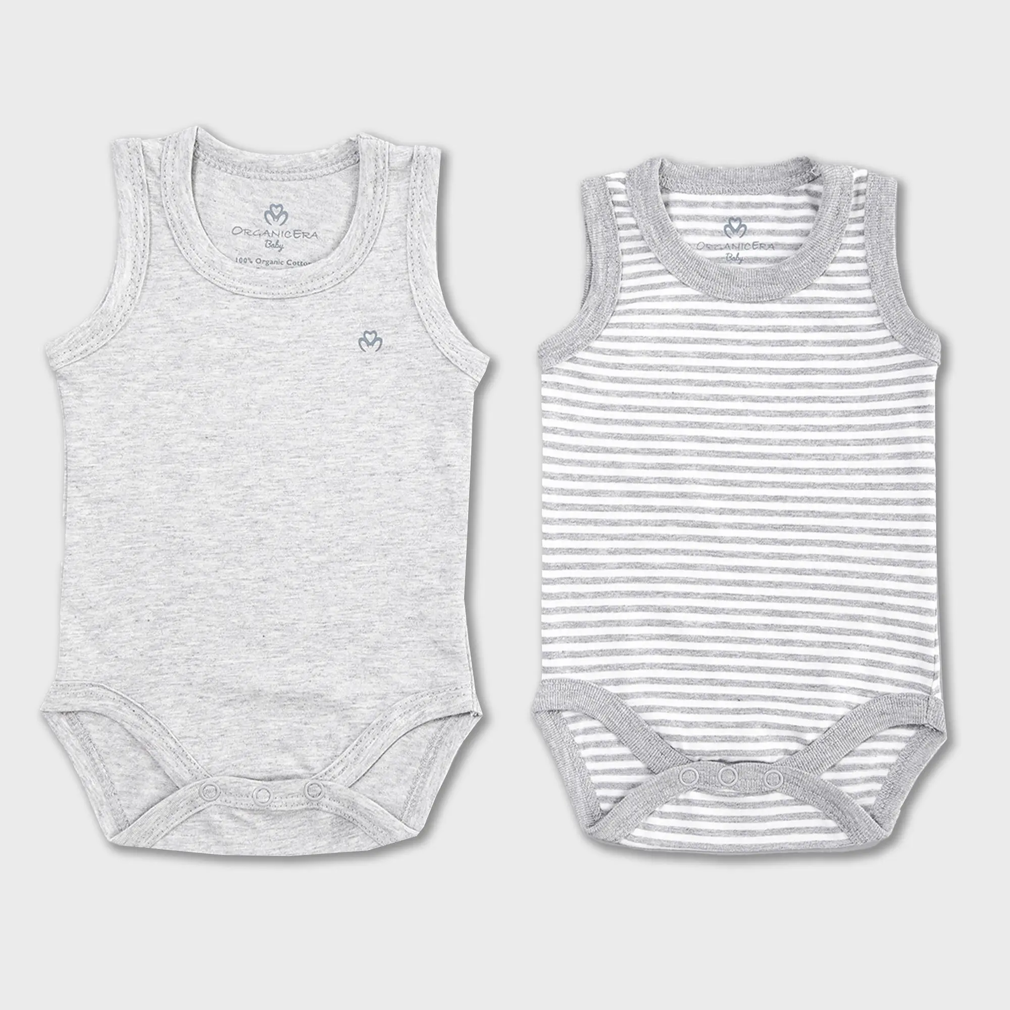 OrganicEra Organic Newborn Baby Sleeveless Bodysuit, 2 pcs Set, Gray Melange