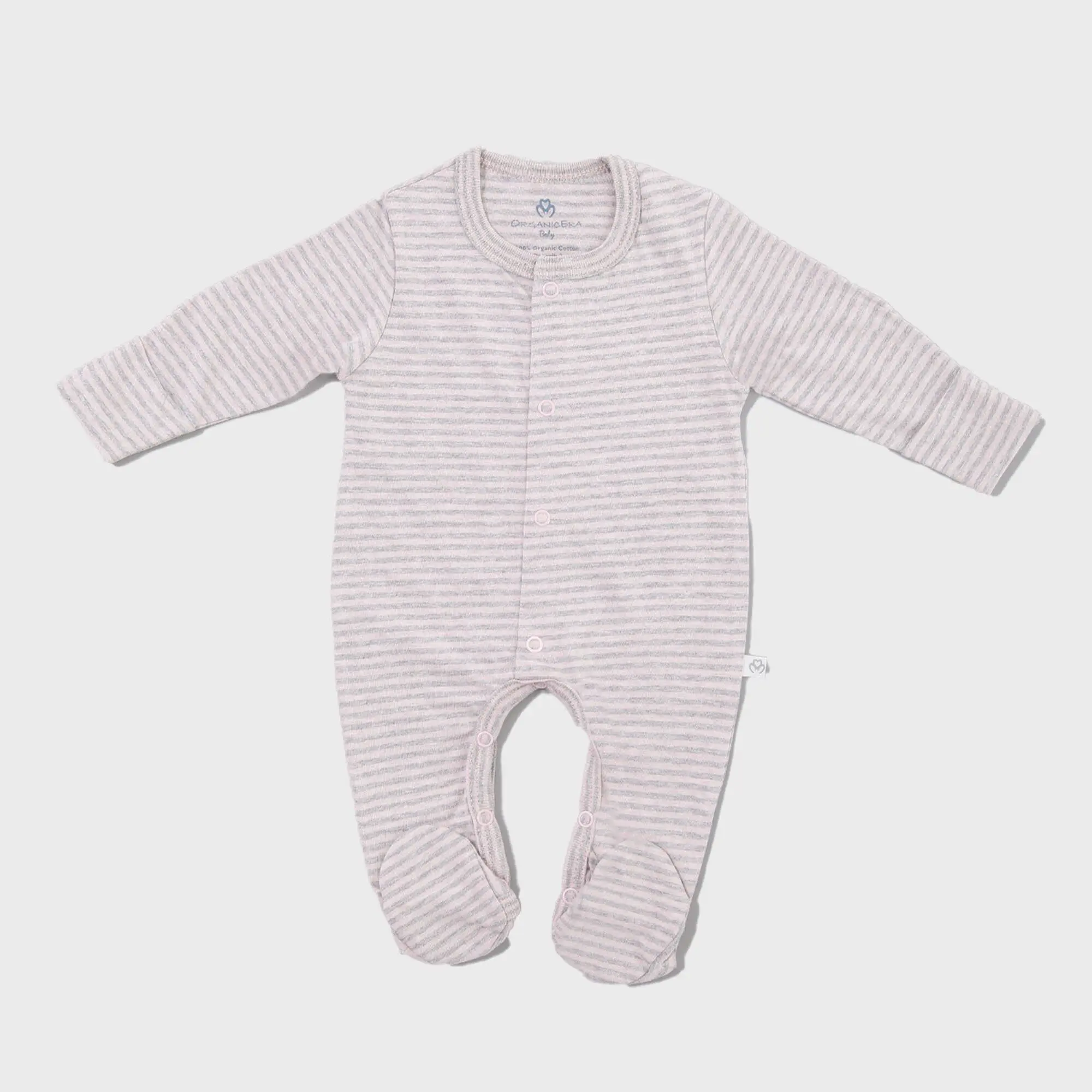 OrganicEra Organic Baby Footed Sleepsuit, Rose Melange Striped