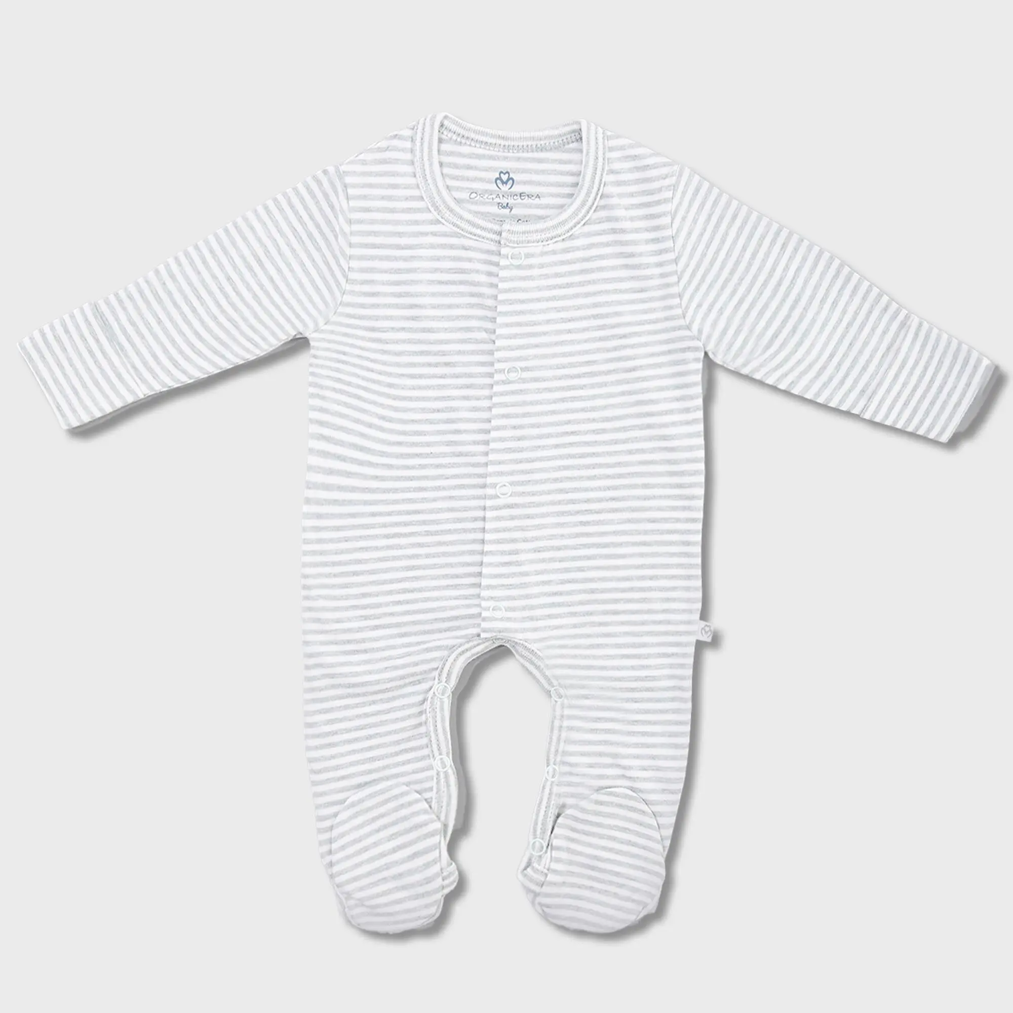 OrganicEra Organic Baby Footed Sleepsuit, Aqua Melange Striped