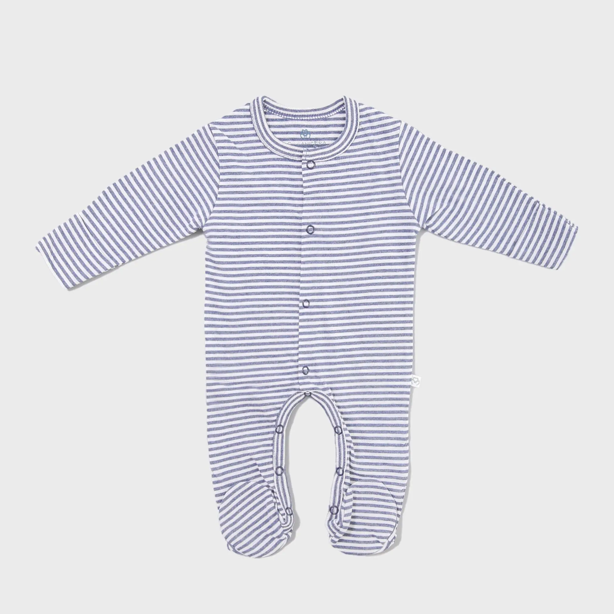 OrganicEra Organic  Baby Footed Sleepsuit, Indigo Melange Striped