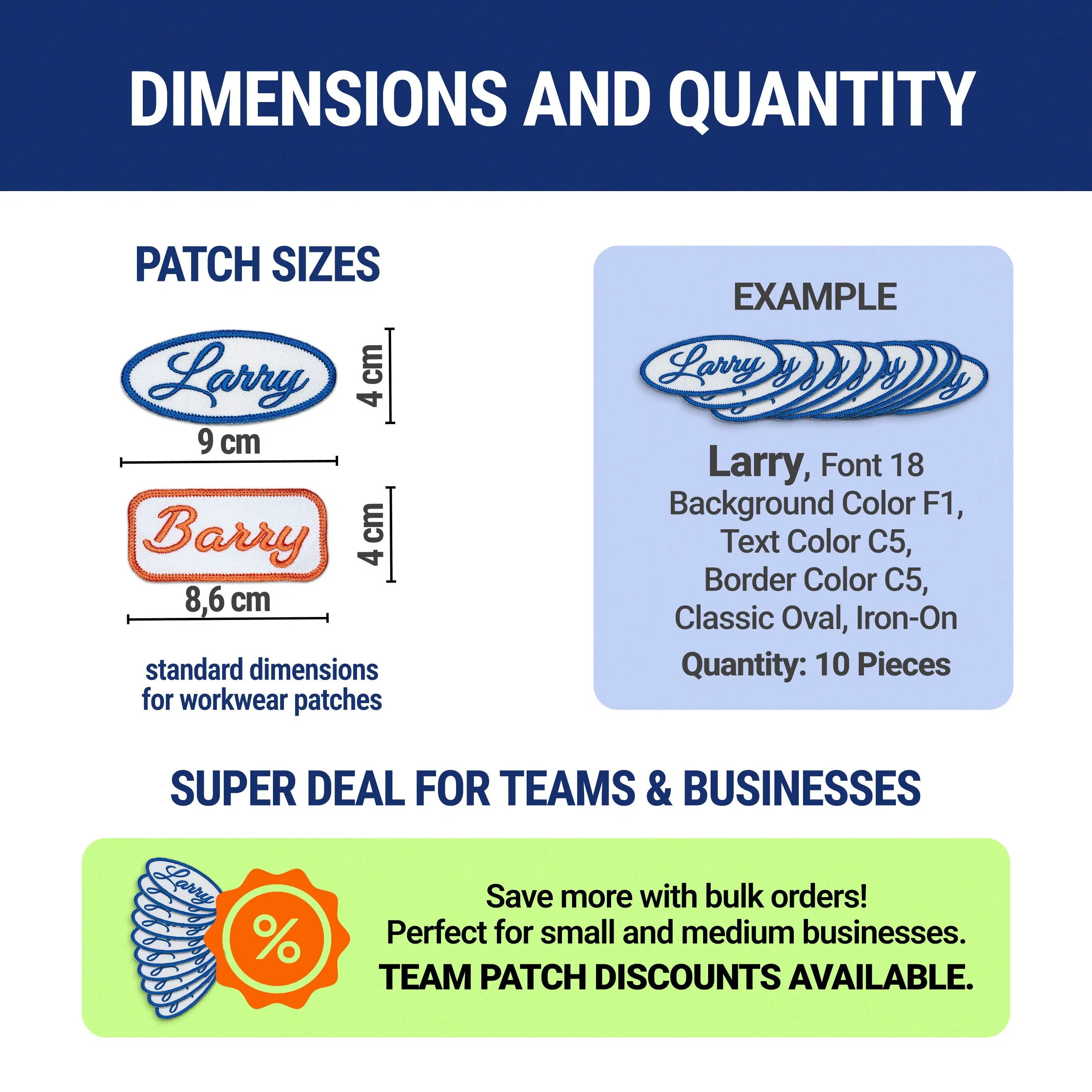 Personalised embroidered name patch for uniform 9 cm, classic employee badge oval or rectangular