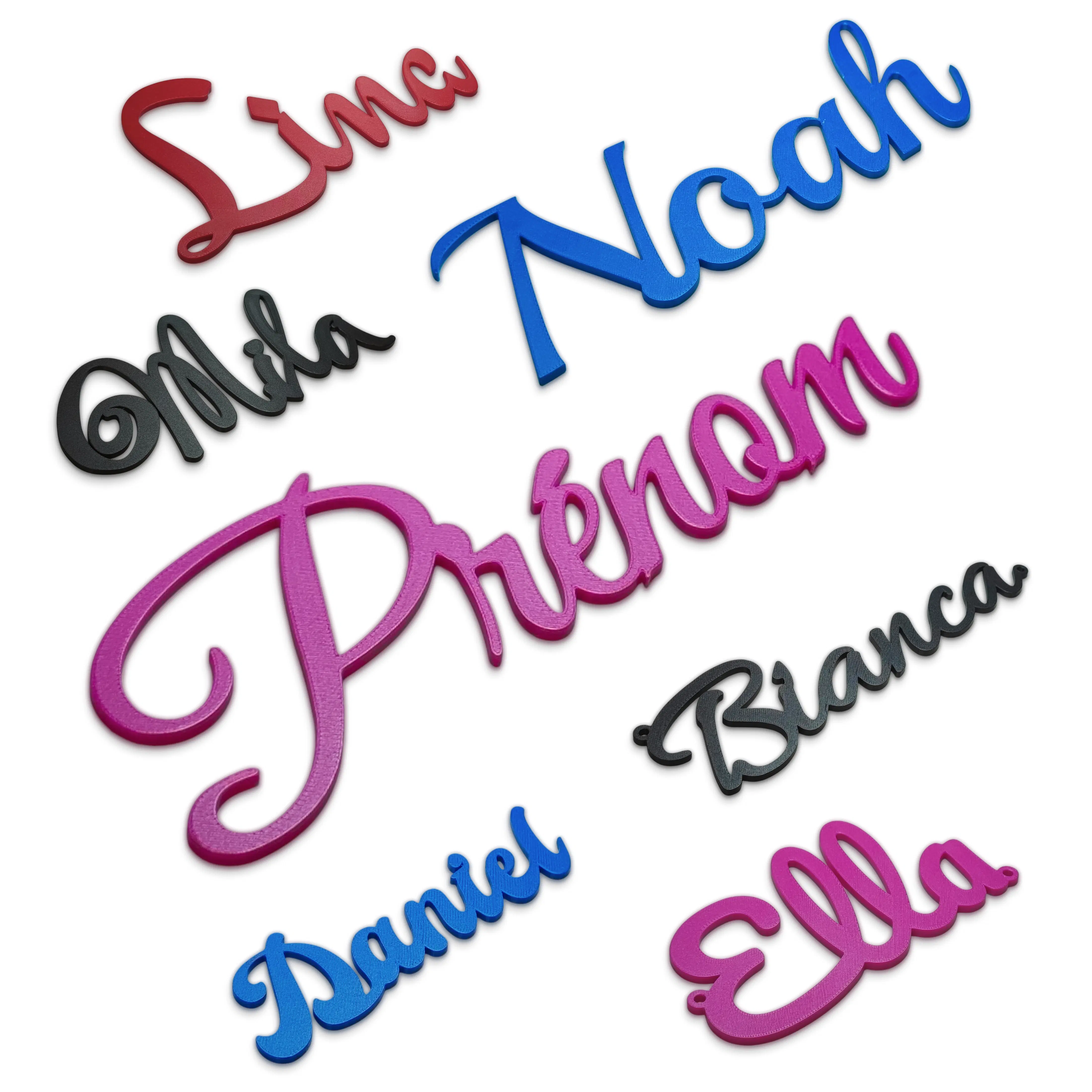 Personalised Door Sign Name Text Cursive 3D printed 15 - 45 cm, Black White Silver Bronze Signs for Wall Decor