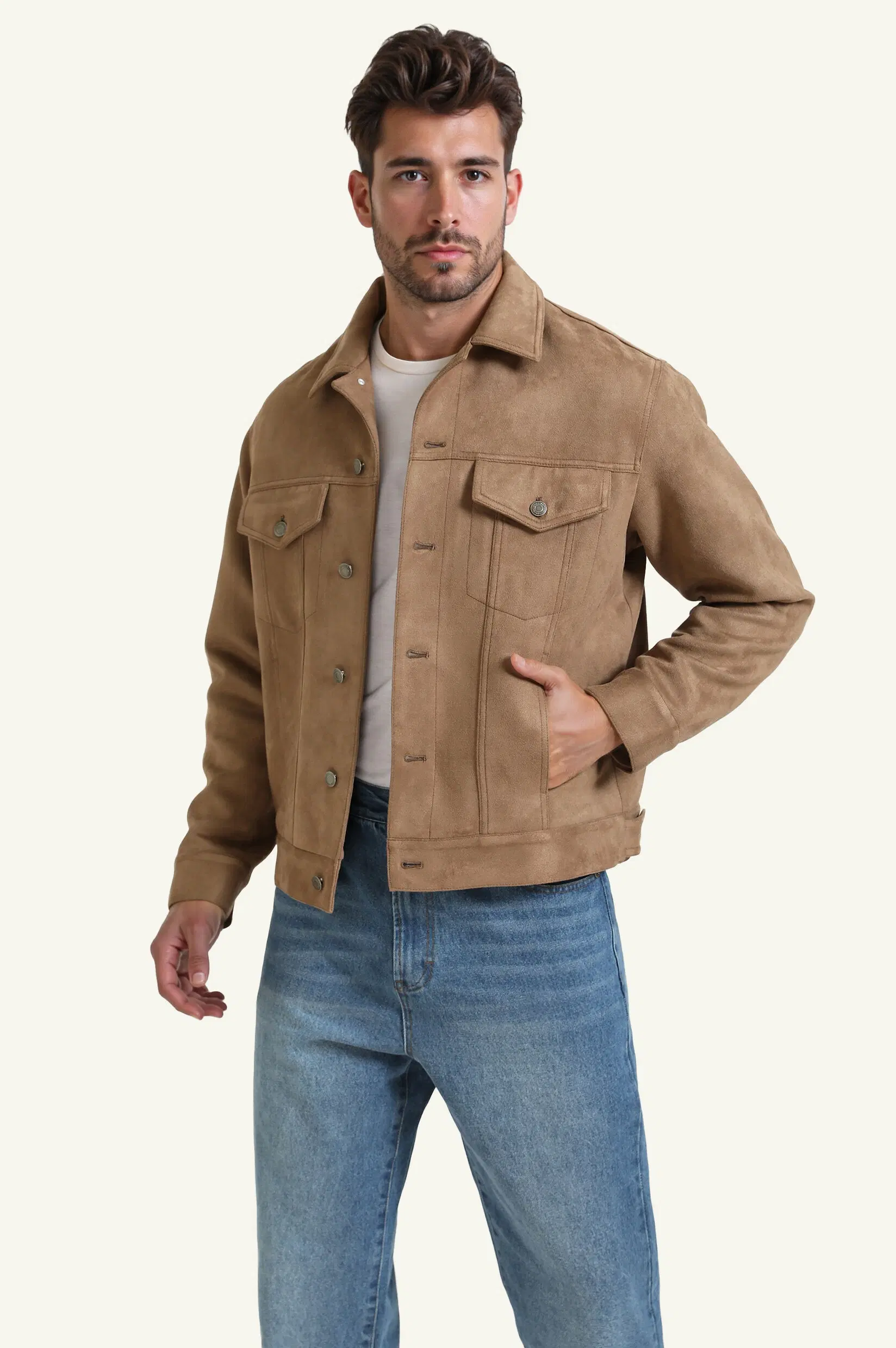 Button-through jacket with pockets