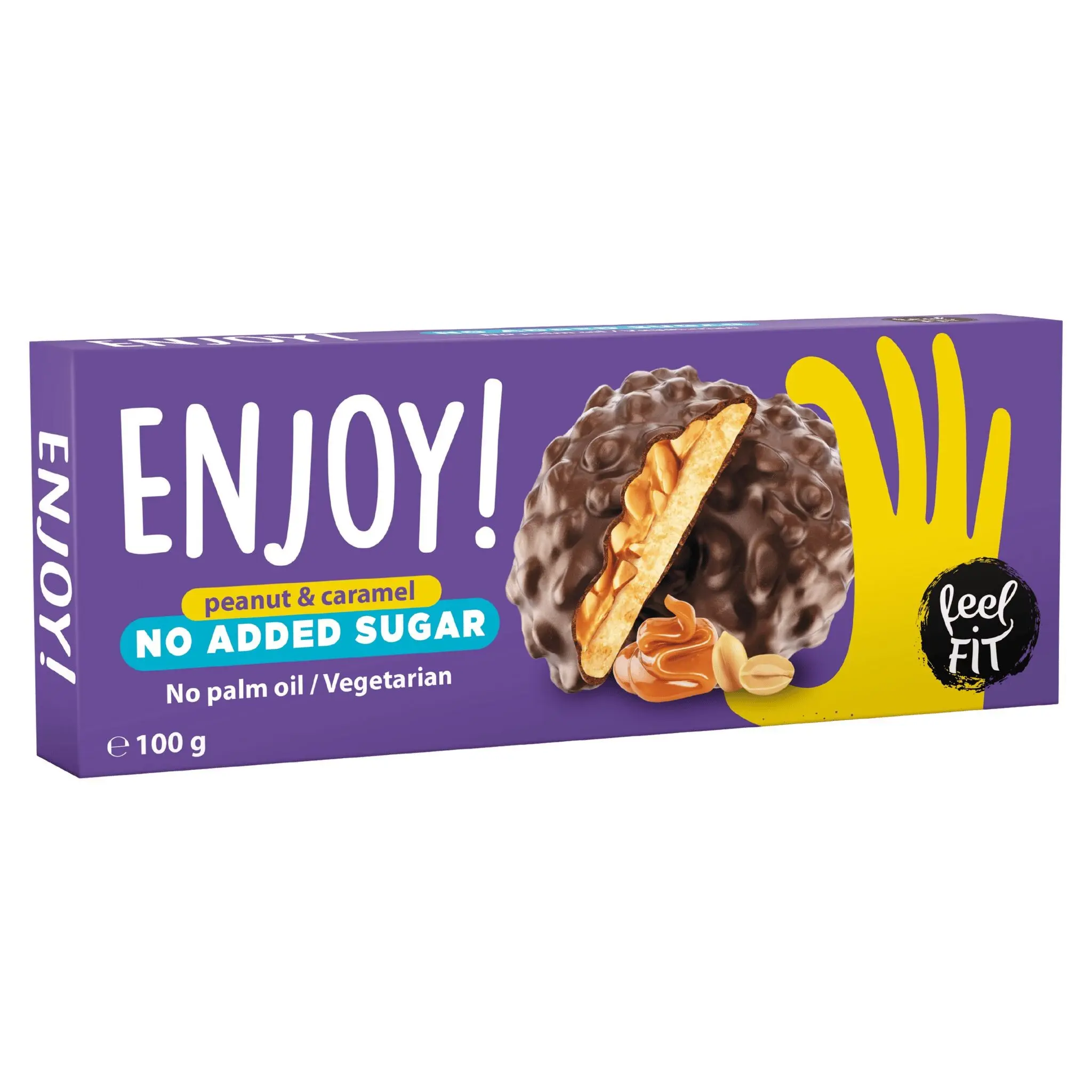 Feel FIT Enjoy! Peanut & Caramel - Biscuits with Caramel Cream and Peanuts in Milk Chocolate, no added sugar
