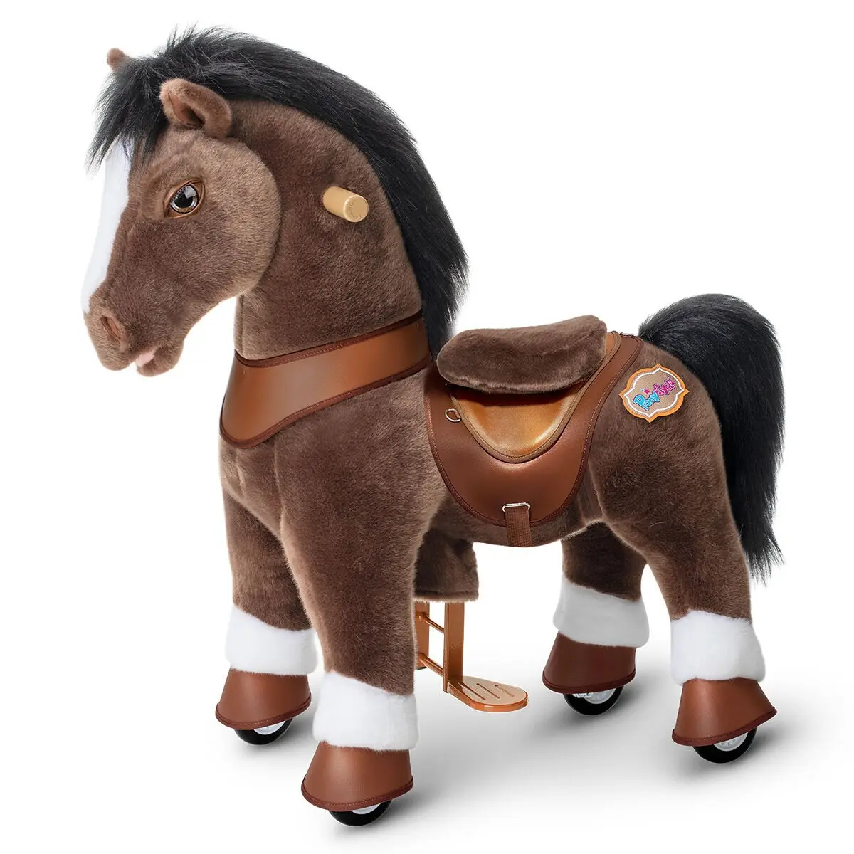 PonyCycle Aufsitzspielzeug Schokoladenbraunes Pferd | Plüschtier-Reitspielzeug | Fortgeschrittene Y Beste Geschenke