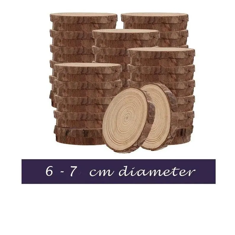 Rustic Wood Slice With Bark: Wedding Table Decor (6-7 cm)