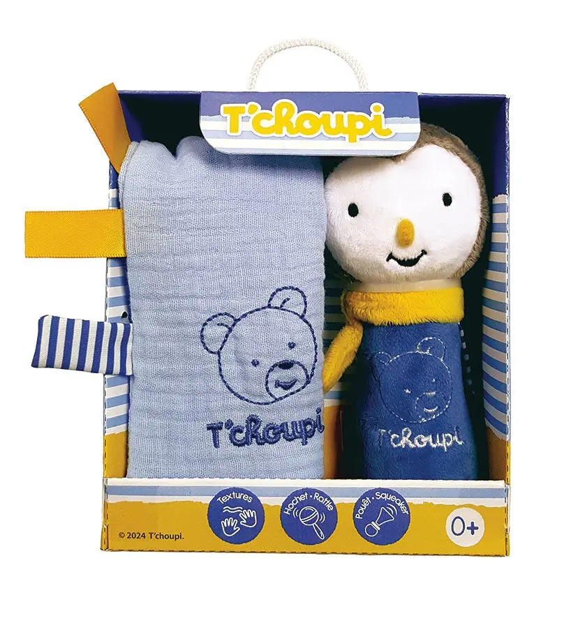 T'CHOUPI Baby Newborn Gift Set: Rattle + Soft Plush Toy