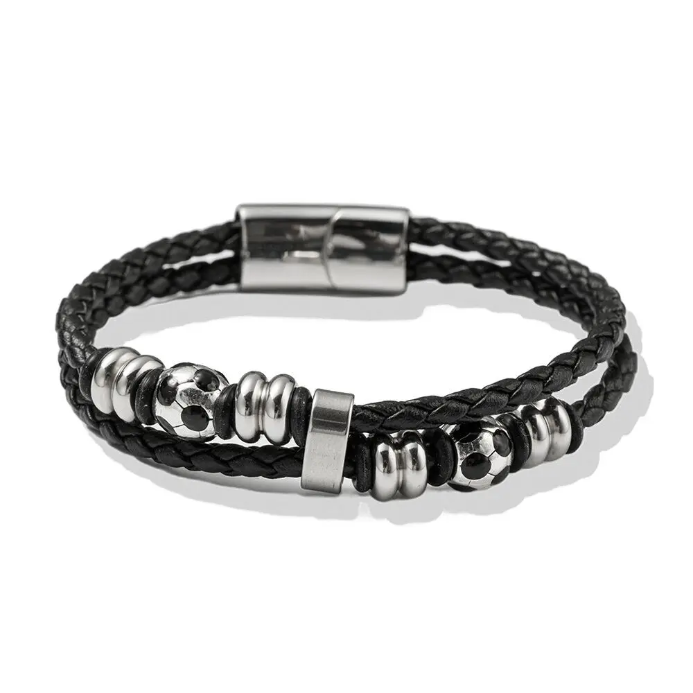 Armband aus Leder - schwarz und Silber - 21 cm lang