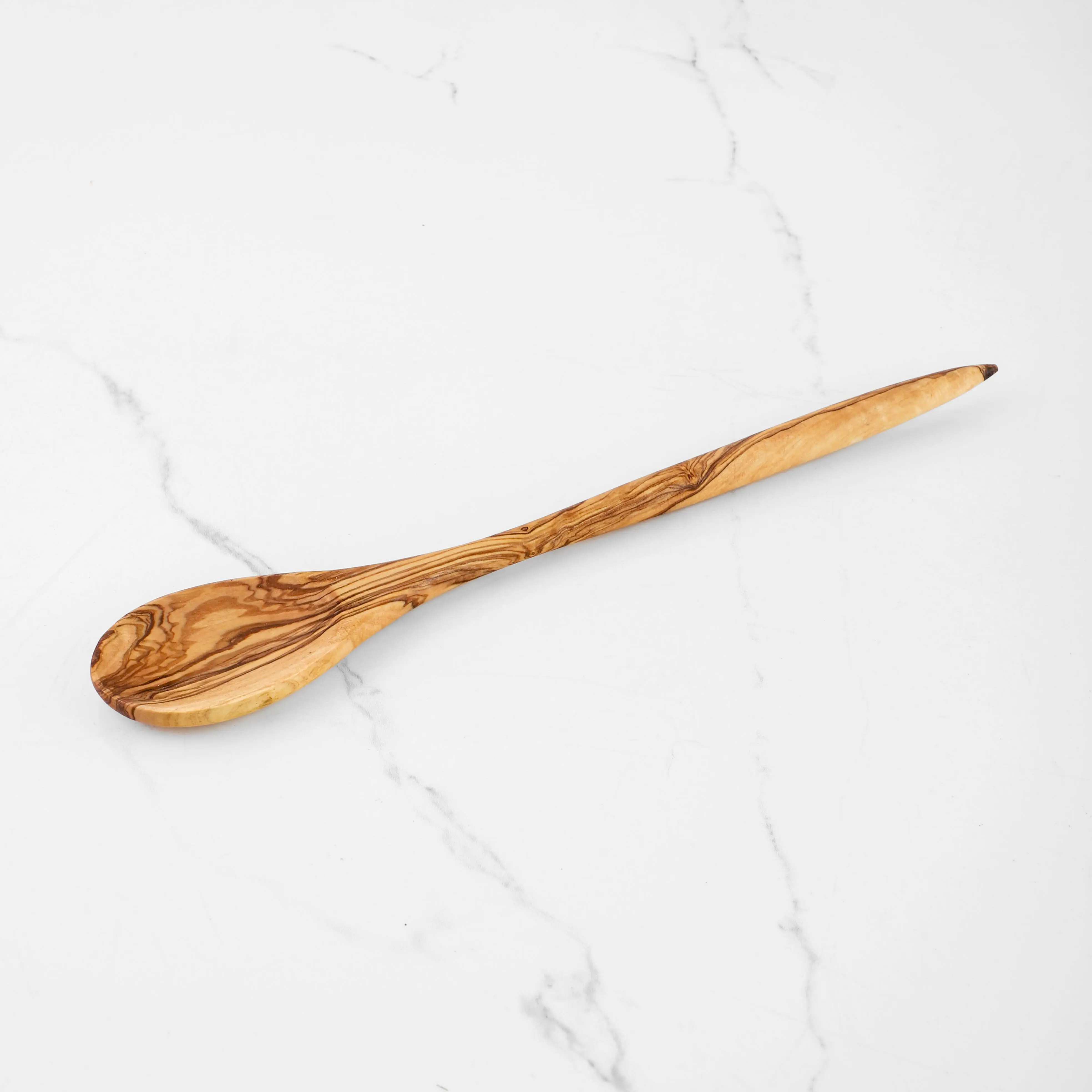 Cuillère de cuisine en bois d'olivier – Fabriquée à la main avec un manche pointu