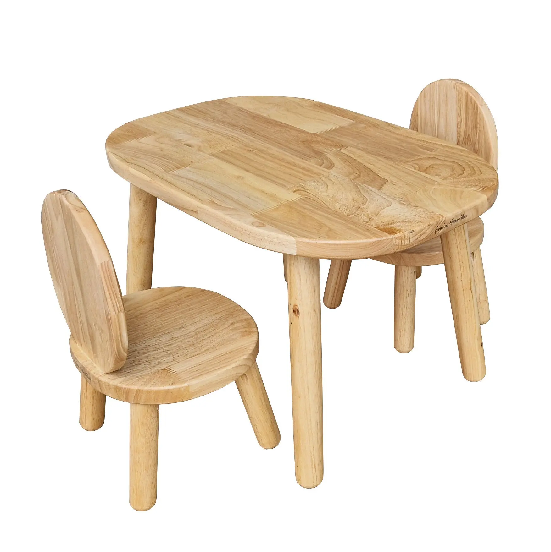 Ovaline Table and 2 Chairs Set - Children 1-4 Years - Solid Wood - Natural Wood