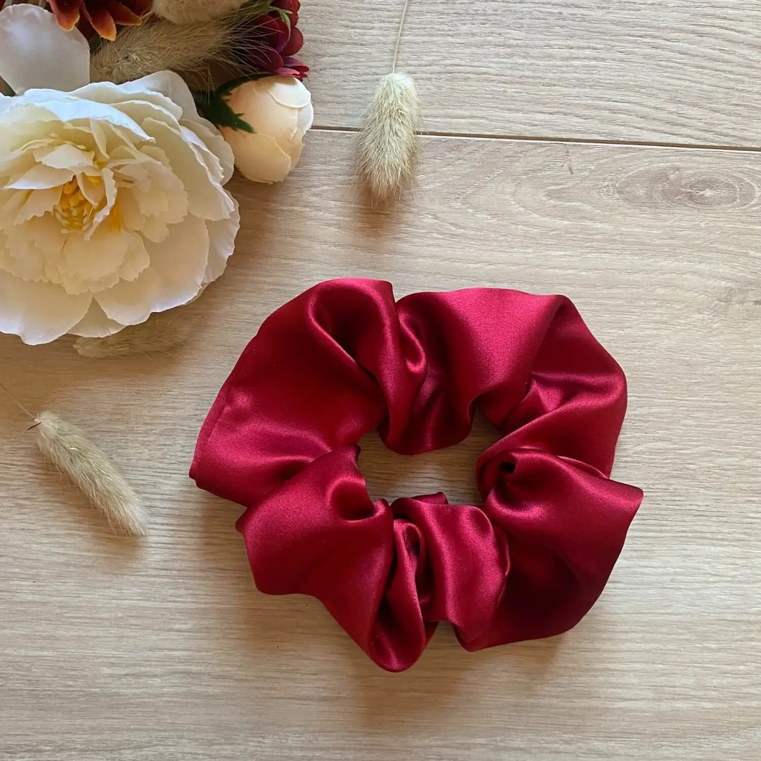 Carmen red silk scrunchie