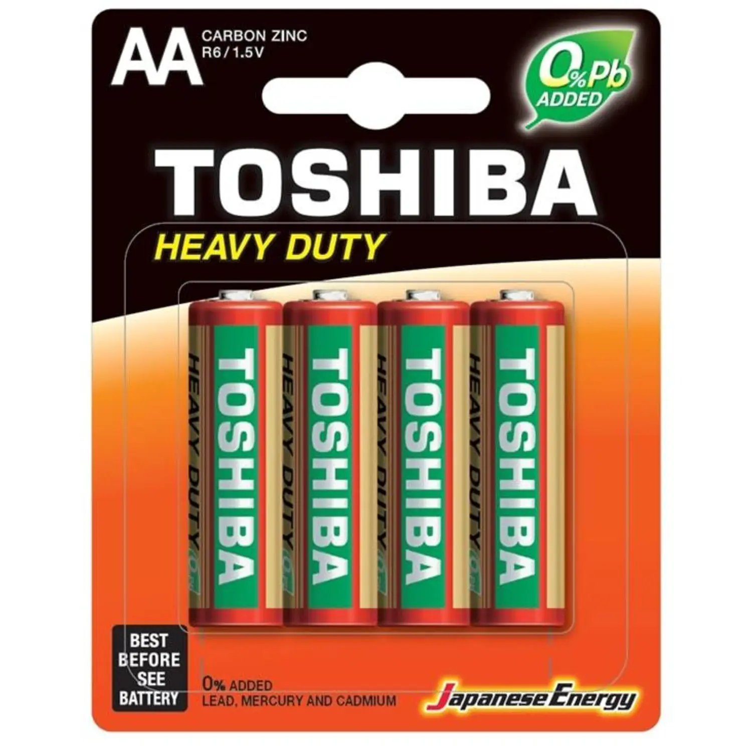 TOSHIBA HEAVY DUTY AA BATTERIES - CARBON ZINC - R6 - 1.5 V x4