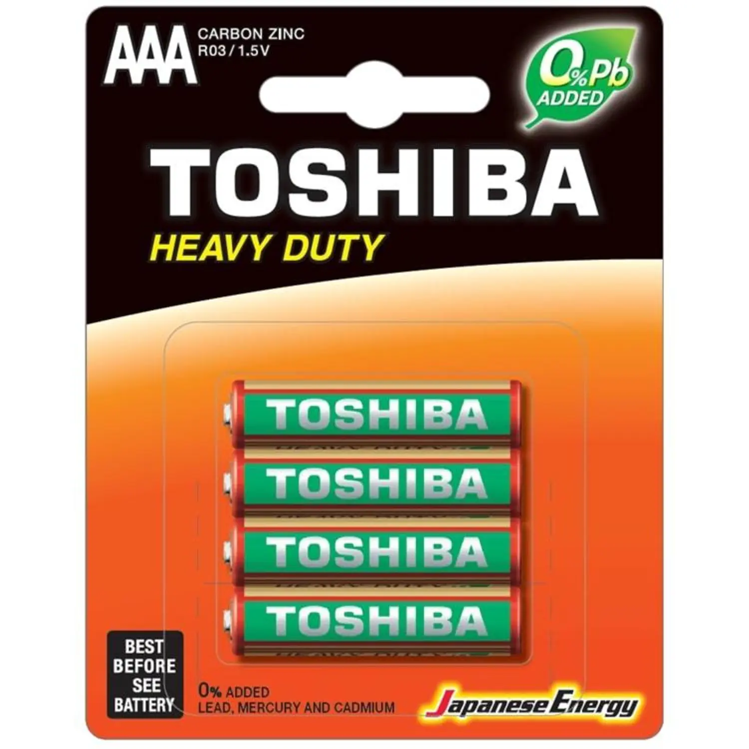 TOSHIBA HEAVY DUTY AAA BATTERIES - CARBON ZINC - R03 - 1.5 V x4