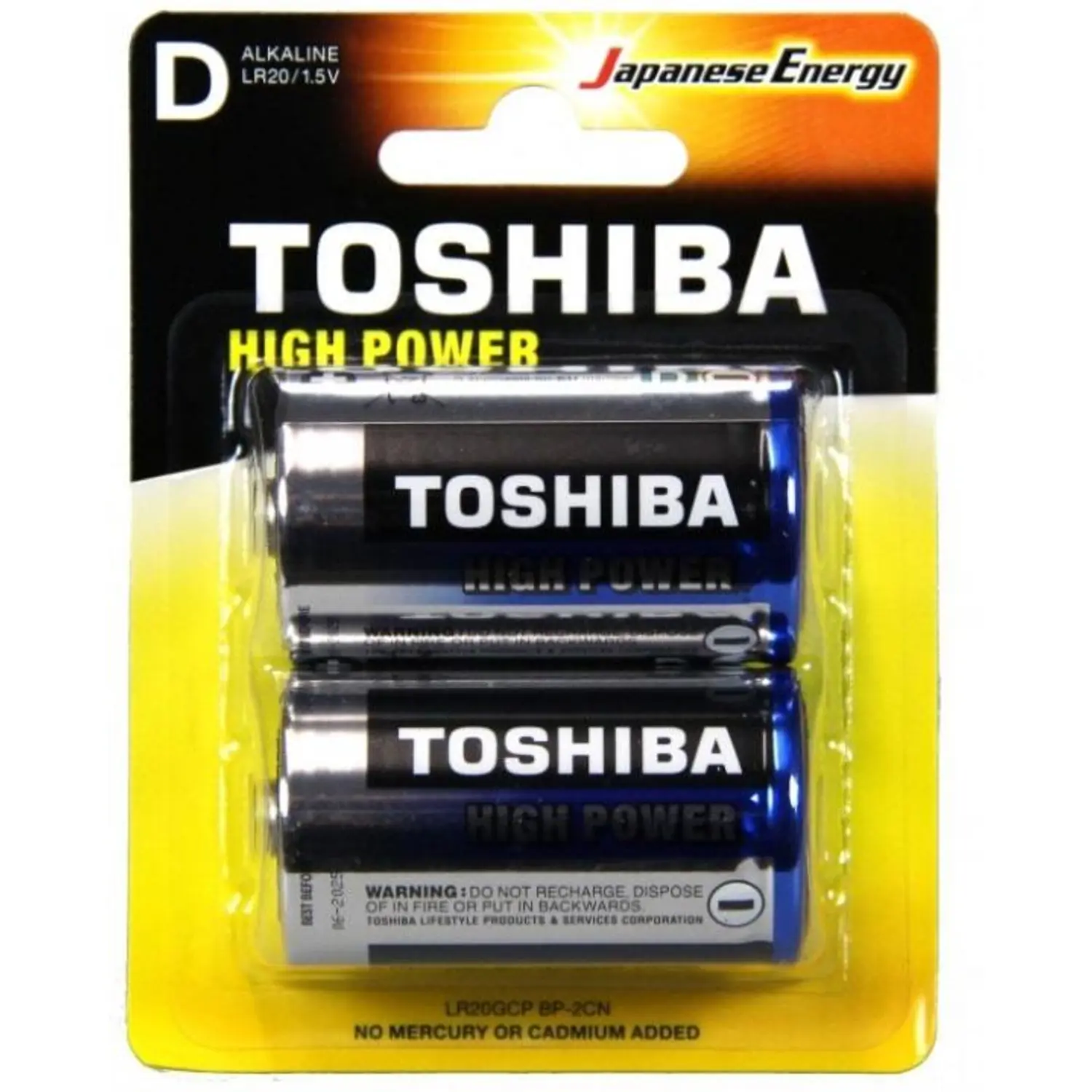 TOSHIBA HIGH POWER D BATTERIES - ALKALINE - LR20 - 1.5V x2
