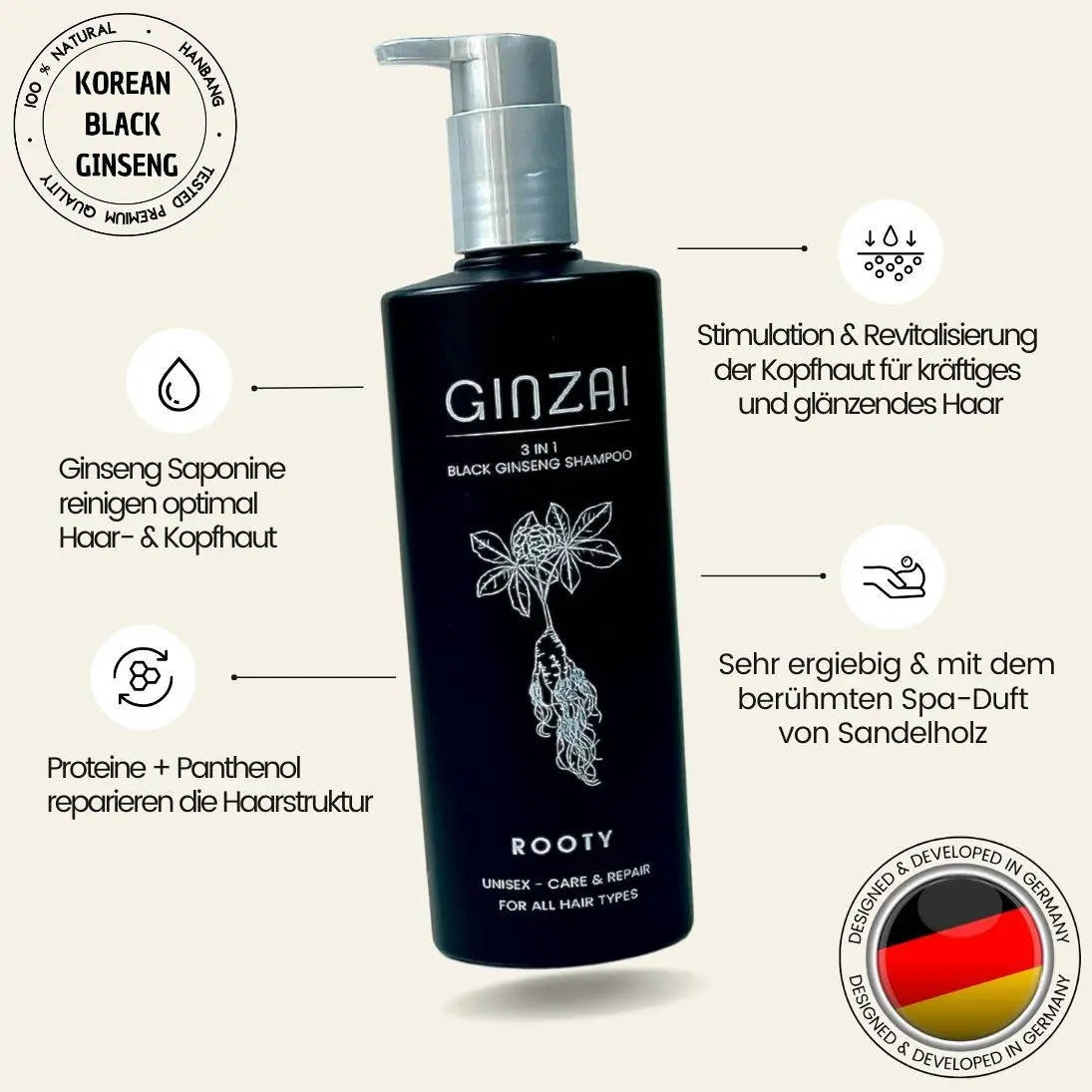 ROOTY - 3in1 Black Ginseng Shampoo - 300ml