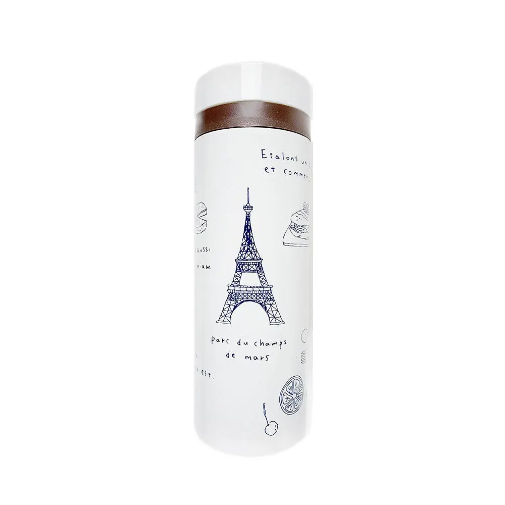 Bouteille d’eau réutilisable Balade à Paris Blanc (White) slim, gourde pour le pique-nique, en balade - Sans Bpa - Zéro Déchet - collection Balade à Paris / TAKENAKA