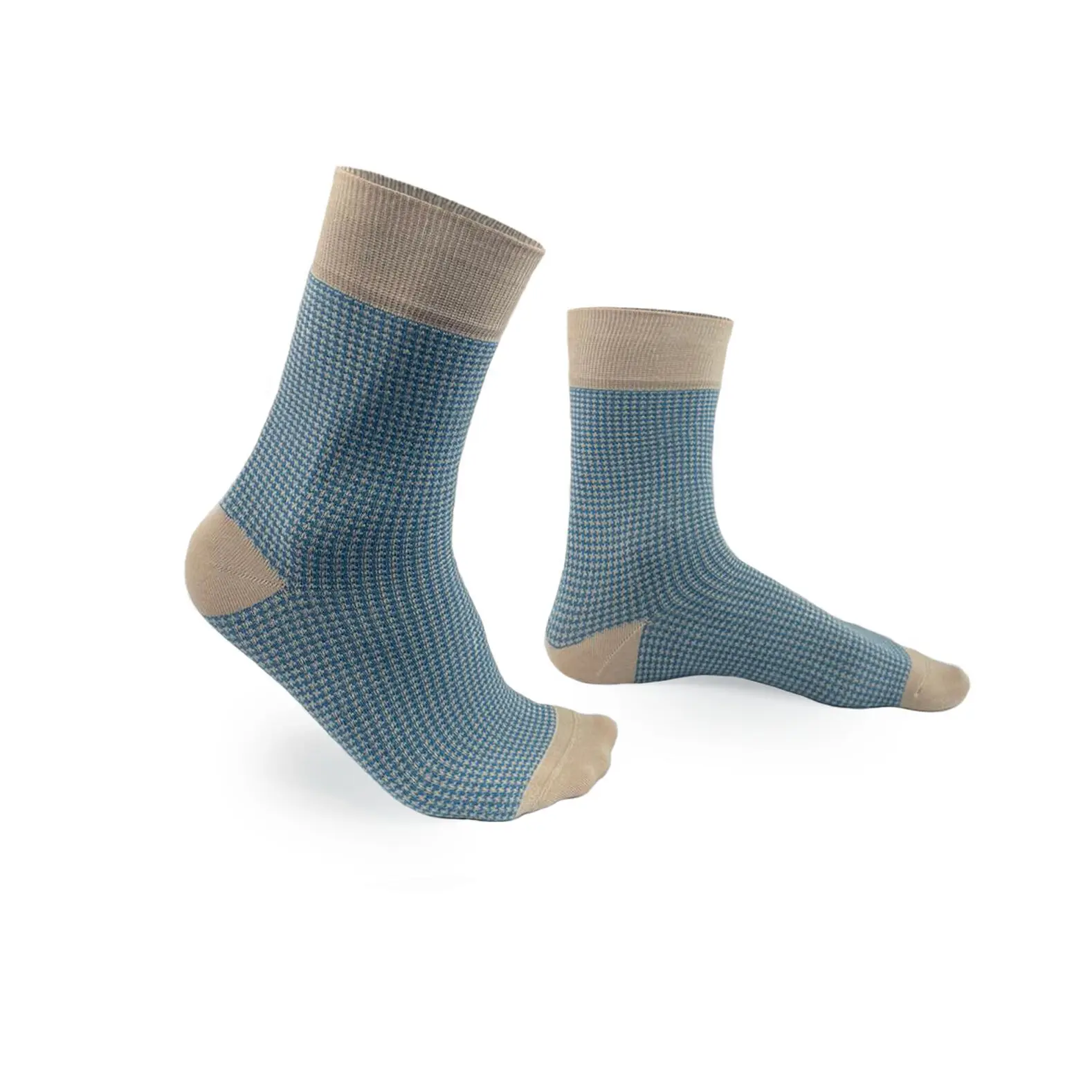 Beige and sky blue houndstooth socks