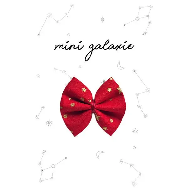 Mini-Haarspange mit Schleife für Kinder – roter Stoff und goldene Sterne – Weihnachten ✨