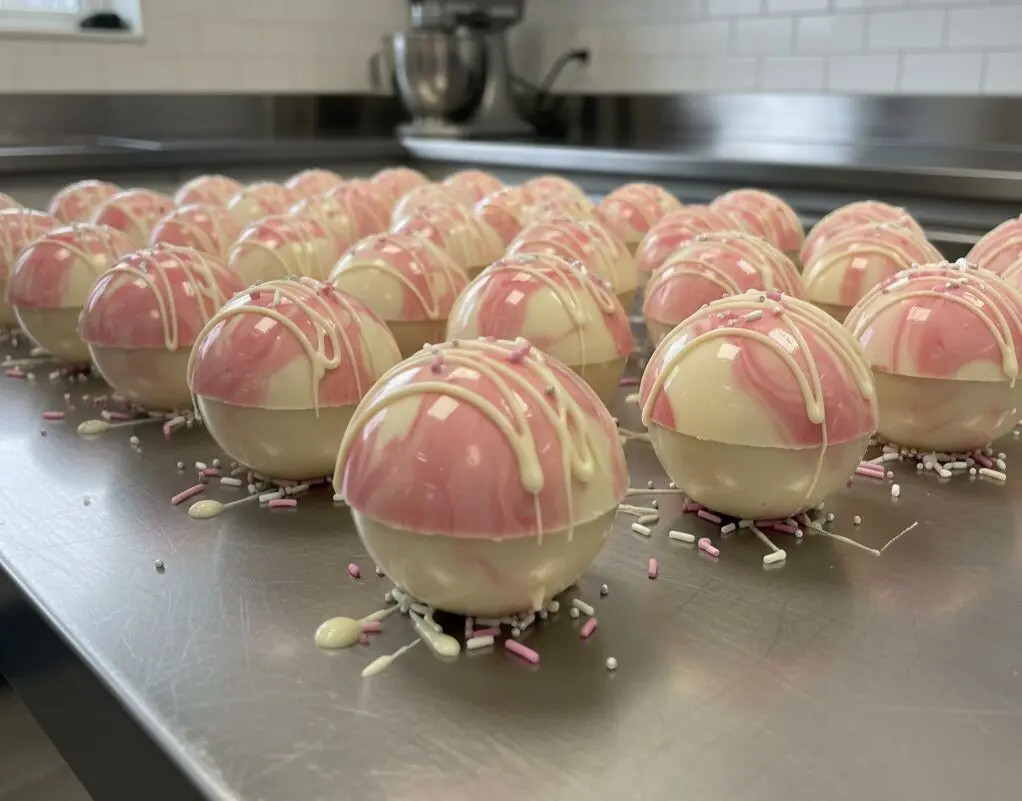 Raspberry and rose hot chocolate bomb