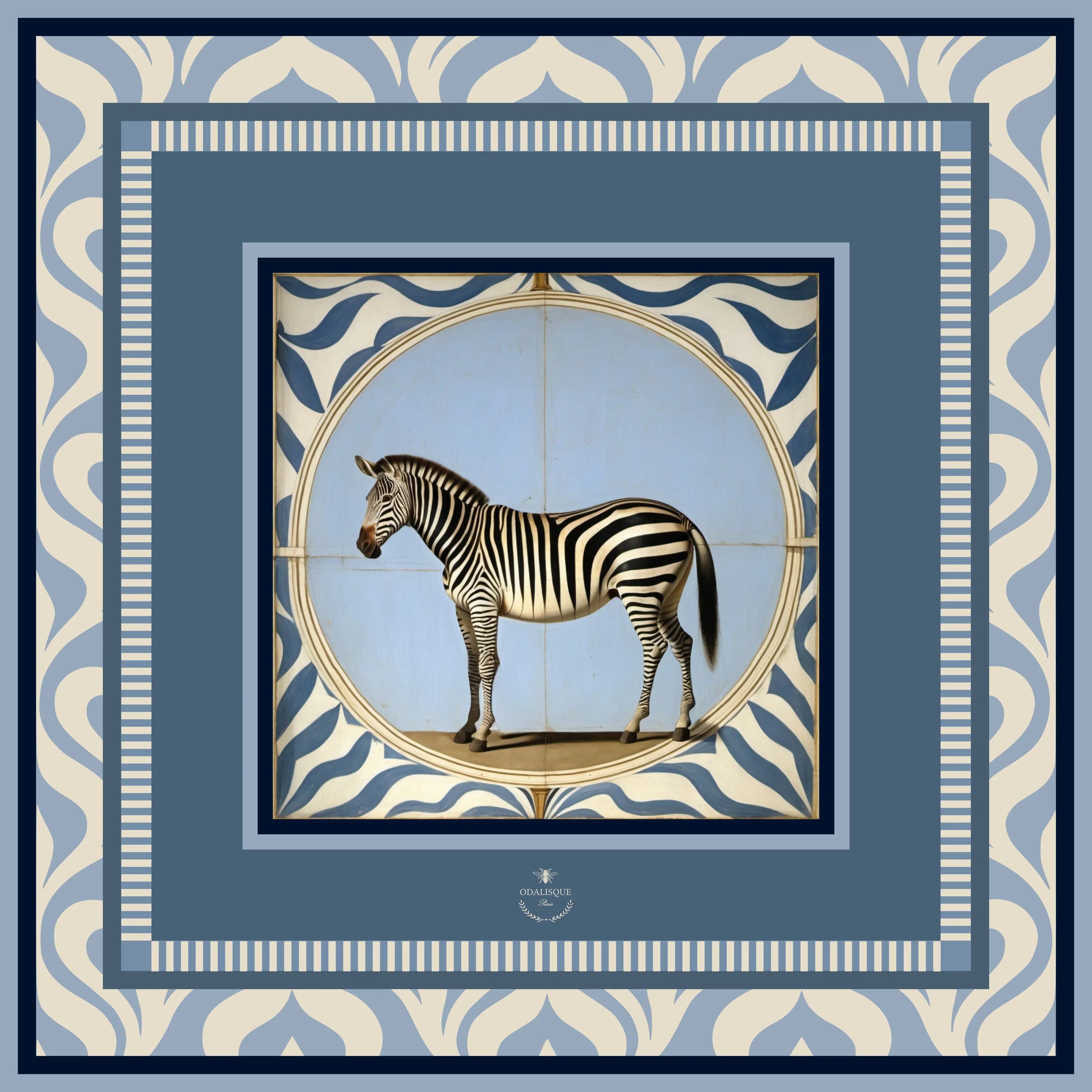 Blue silk twill scarf "The Zebra"