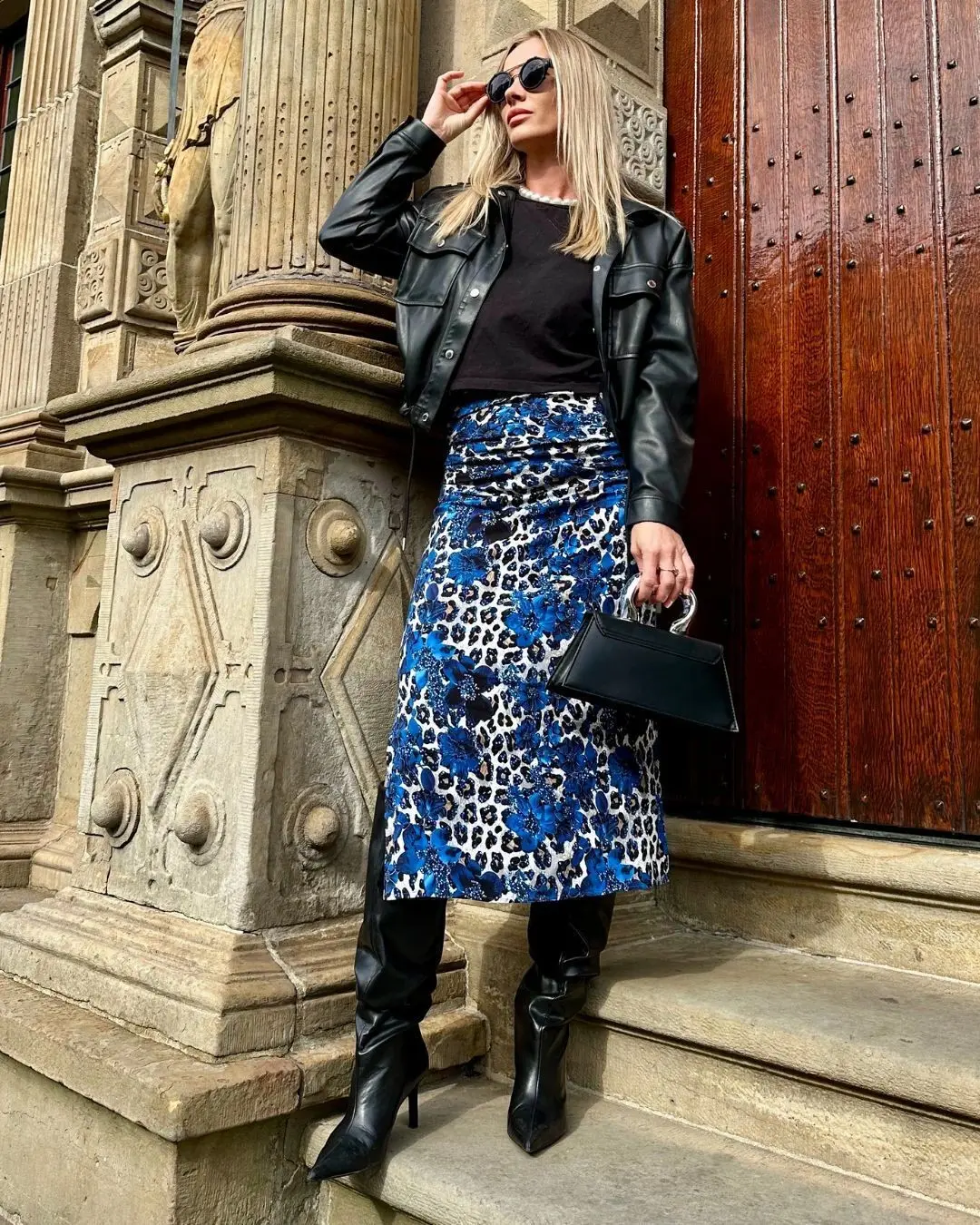 Midi Shirt -Blue Leopard Floral Print -LOUI.