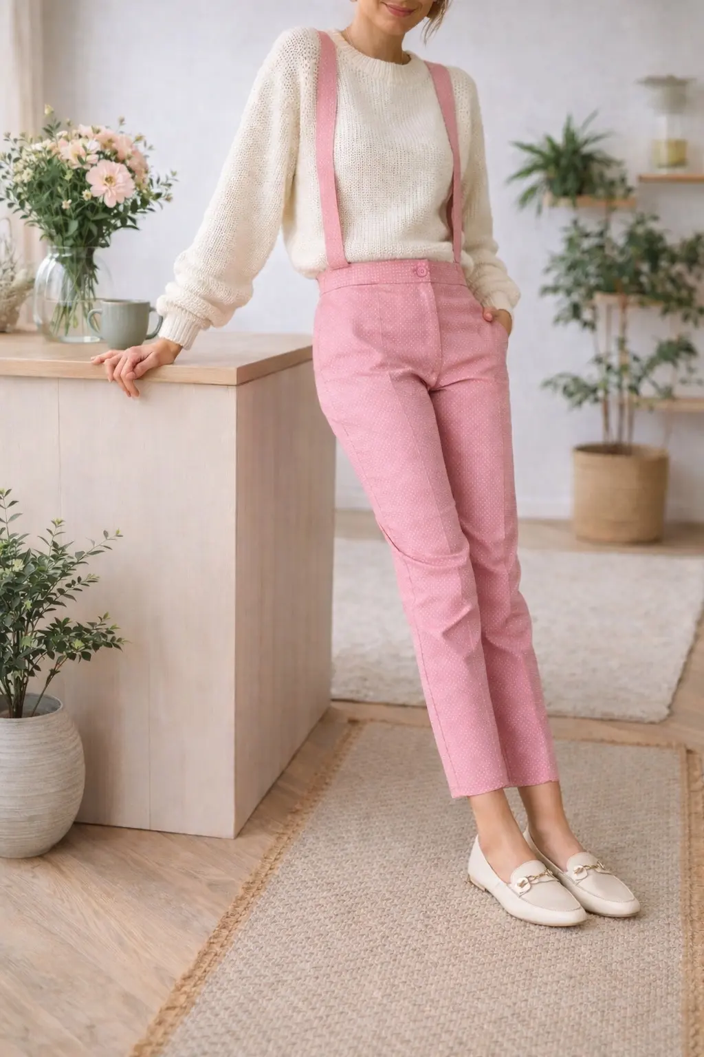 Pink cotton poplin trousers