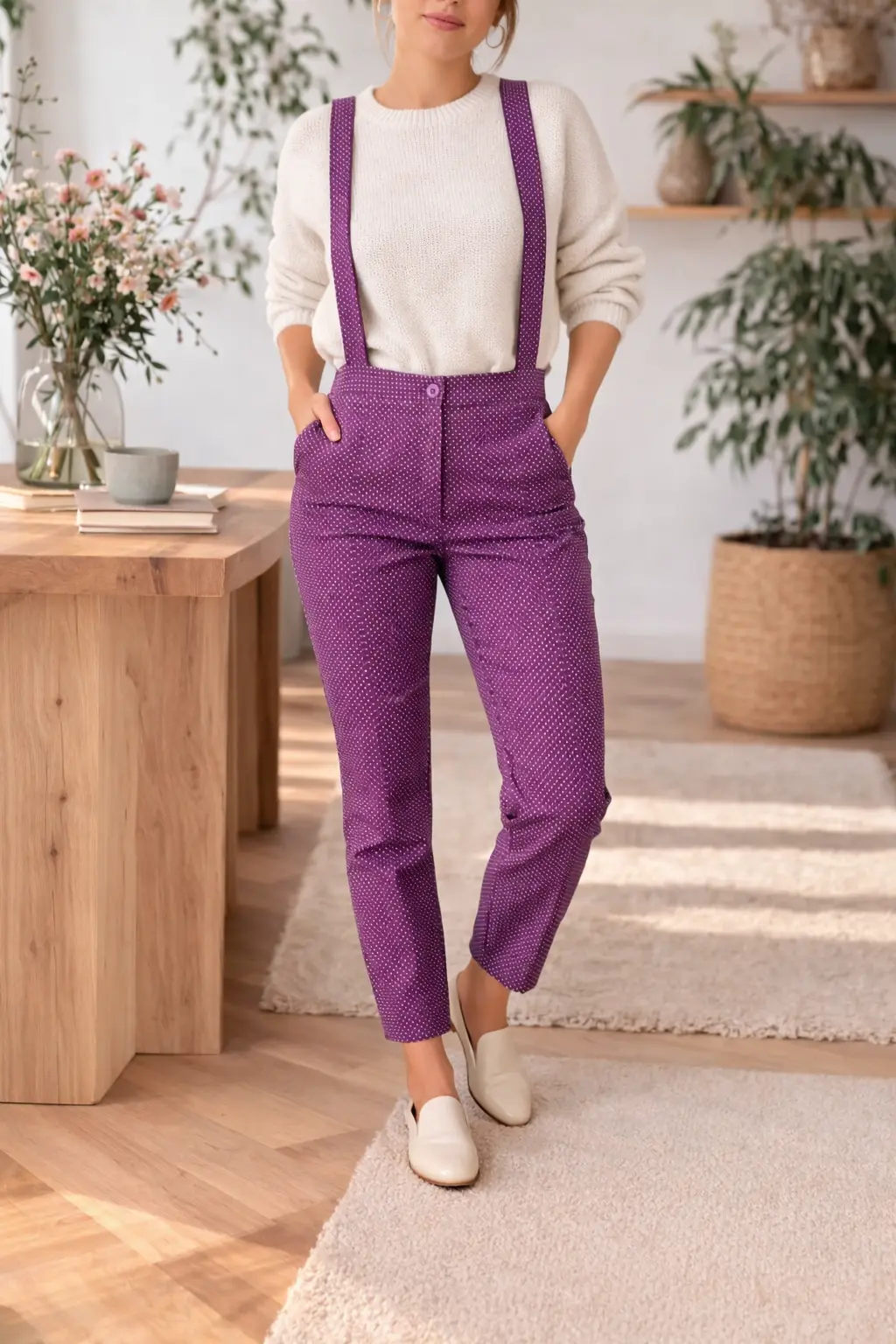 Lilac red cotton poplin trousers