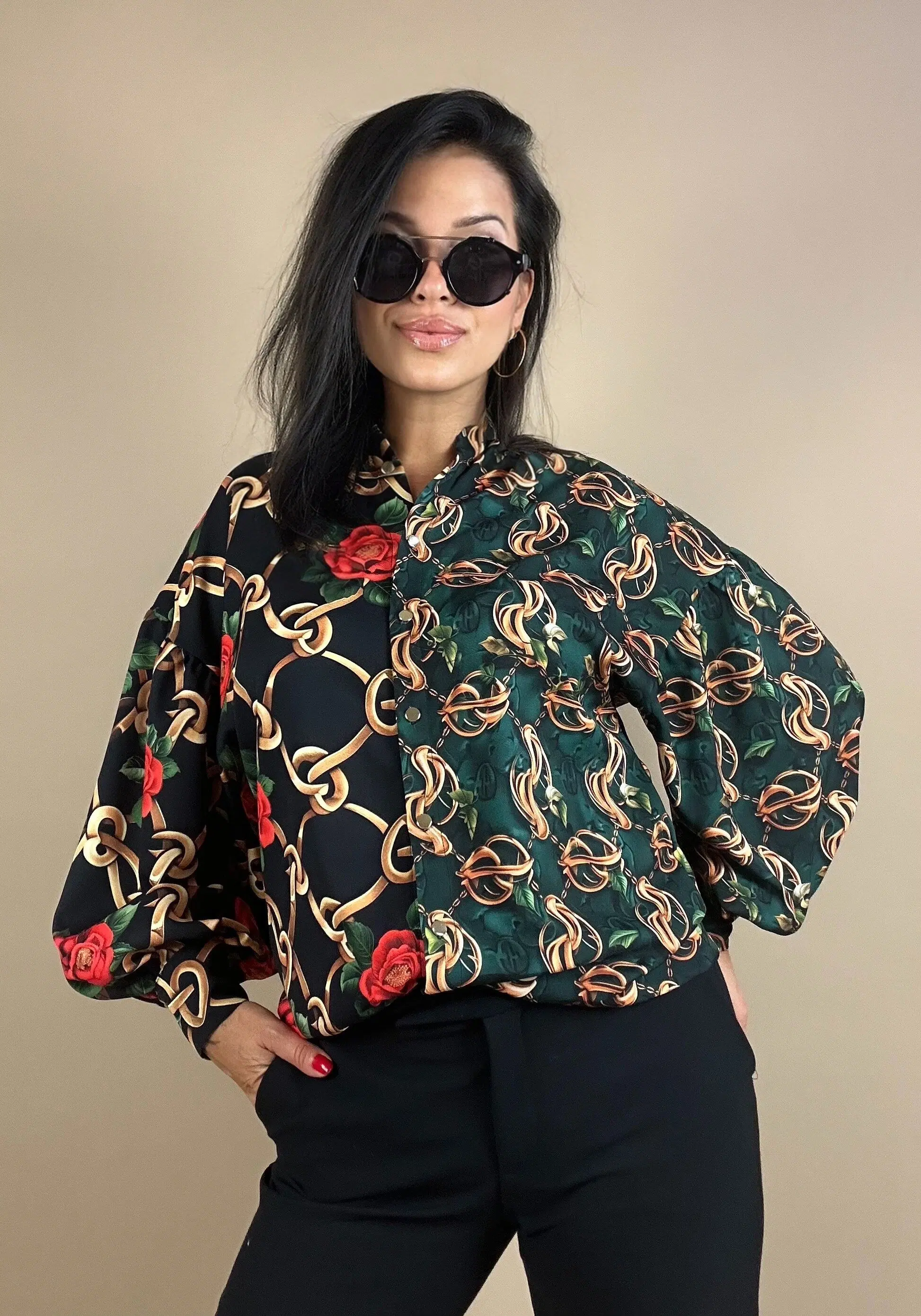 Chain Rose Duo Shirt -Two tone Print- LOUI.