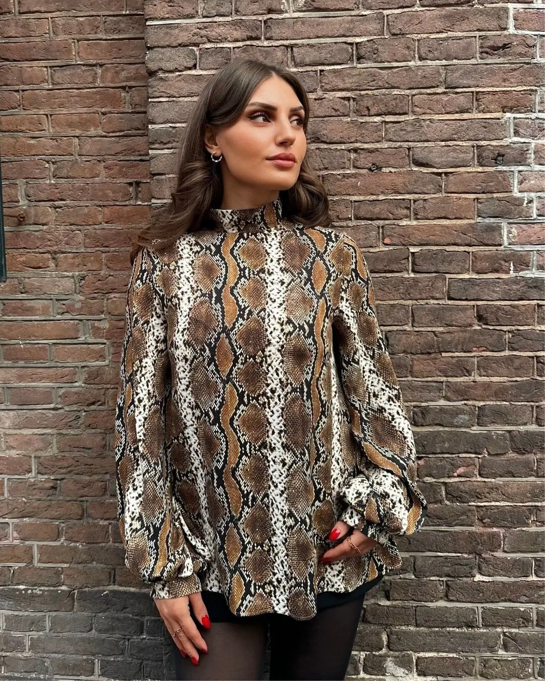 Viscose Snake - Print Blouse - long Sleeve, Soft& Flowing