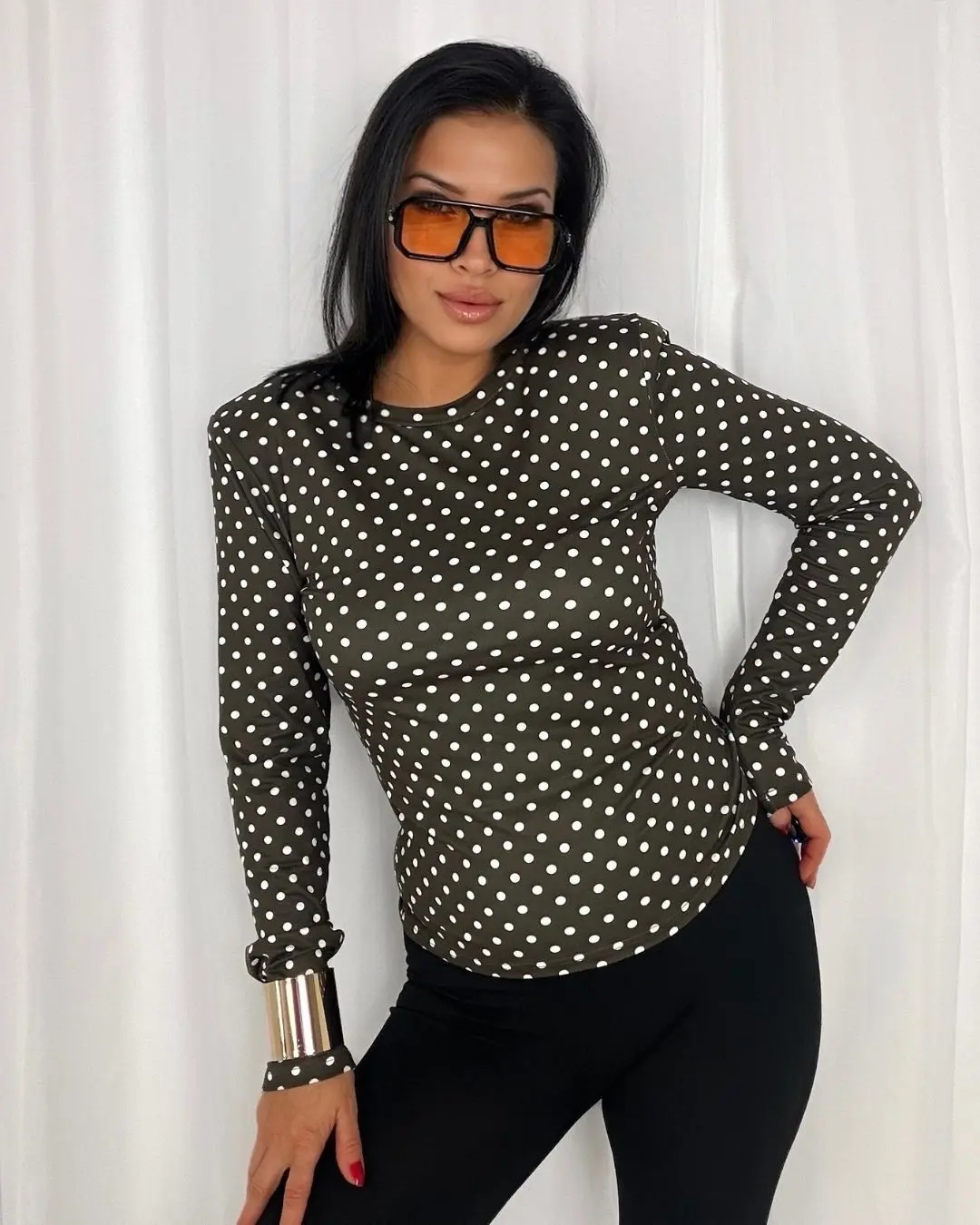 Blouse Polka Dot Long Sleeve Top -LOUI.