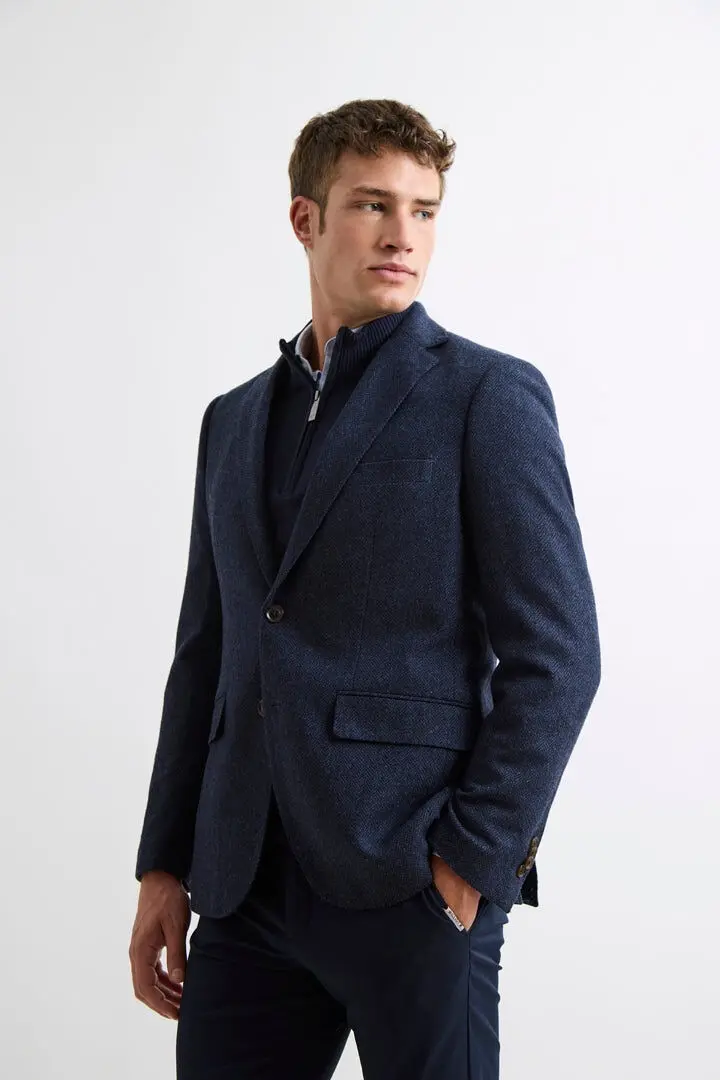 American Herringbone Wool Navy