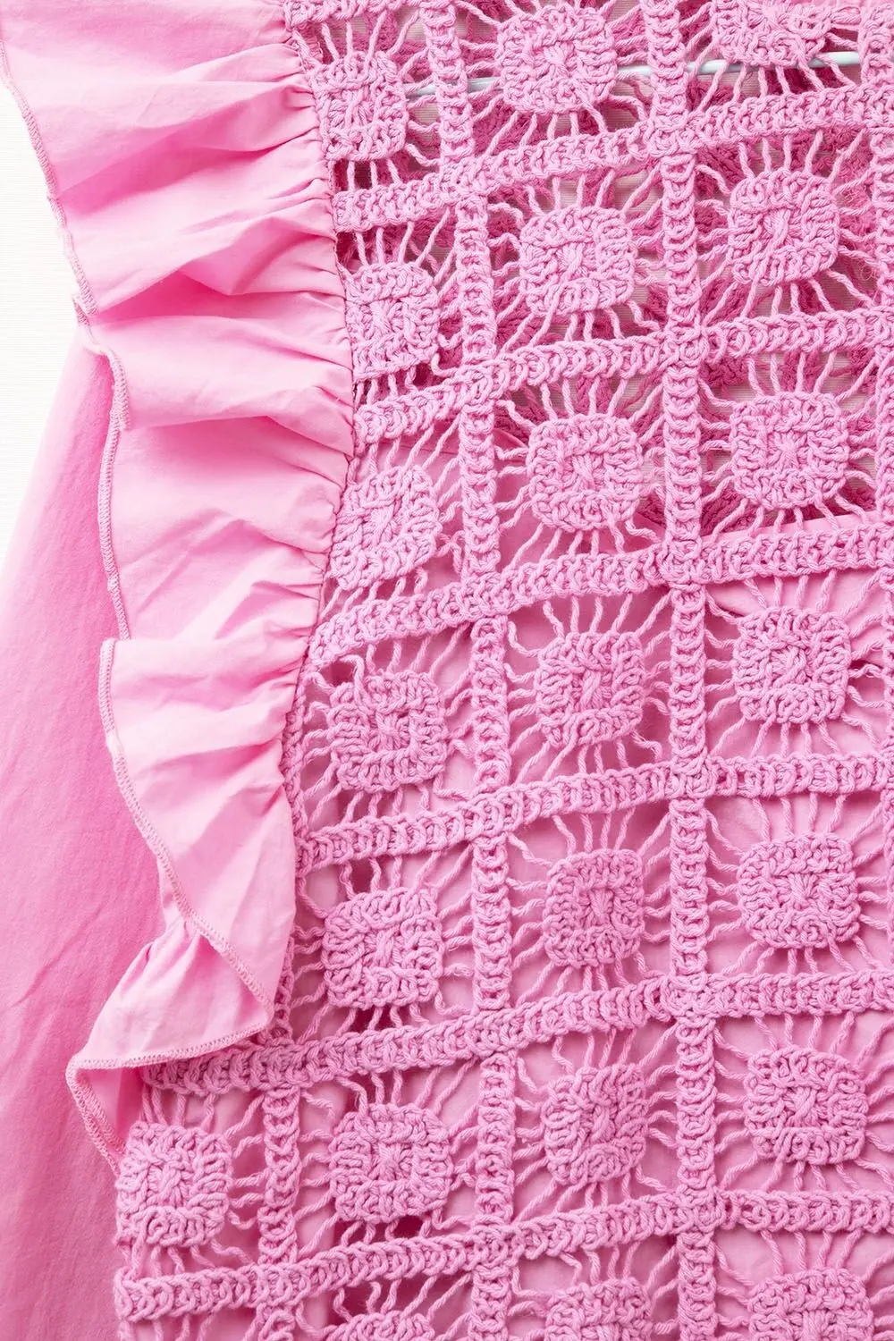 Buy wholesale Pink Crochet Top with Ruffle Trim and long sleeves