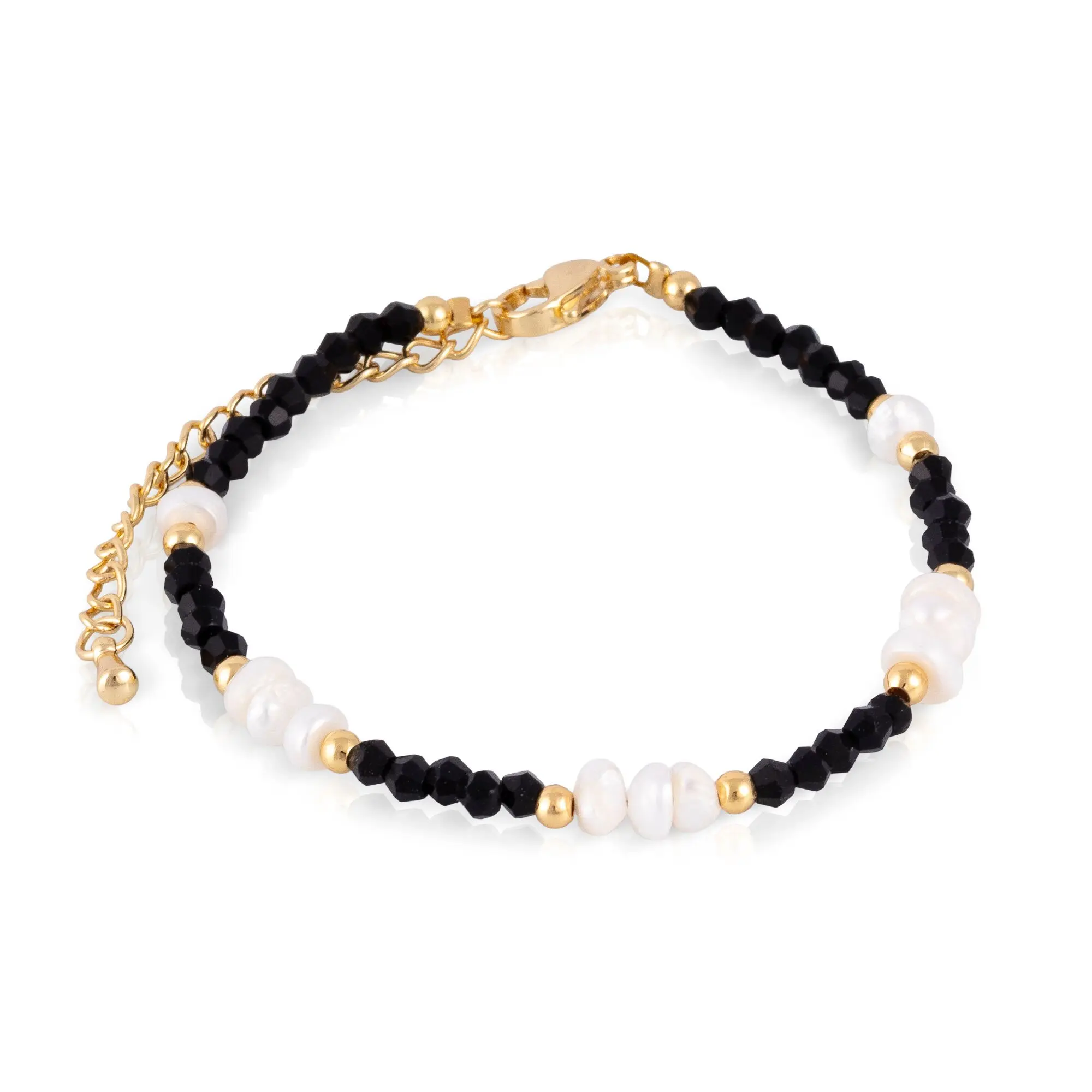 Bracelet orné de cristaux à pointe noire et de perles naturelles, avec fermoir mousqueton. Couleur : Multicolore