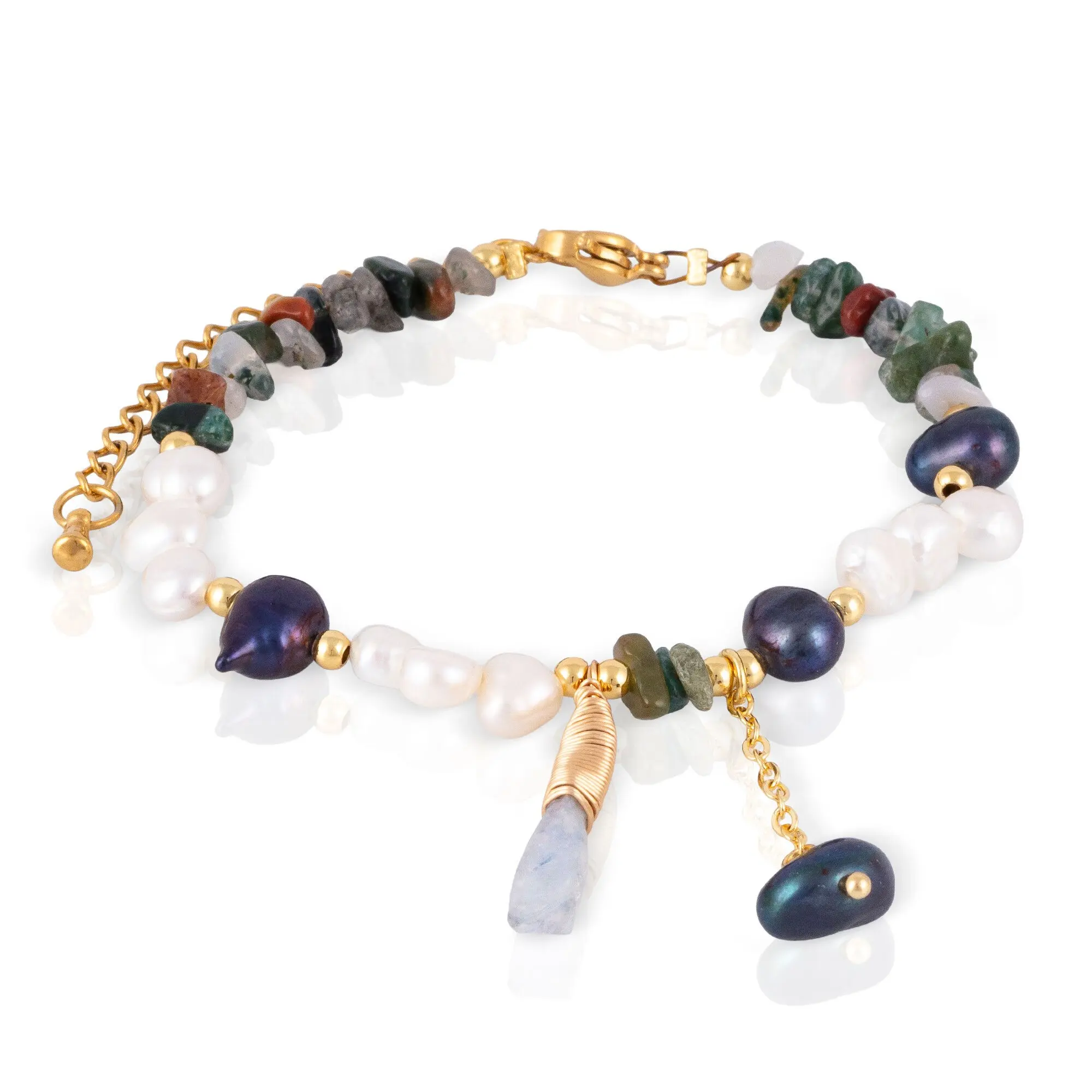 Bracelet en cristaux naturels, tourmaline, perles et fermoir mousqueton. Couleur : Multicolore
