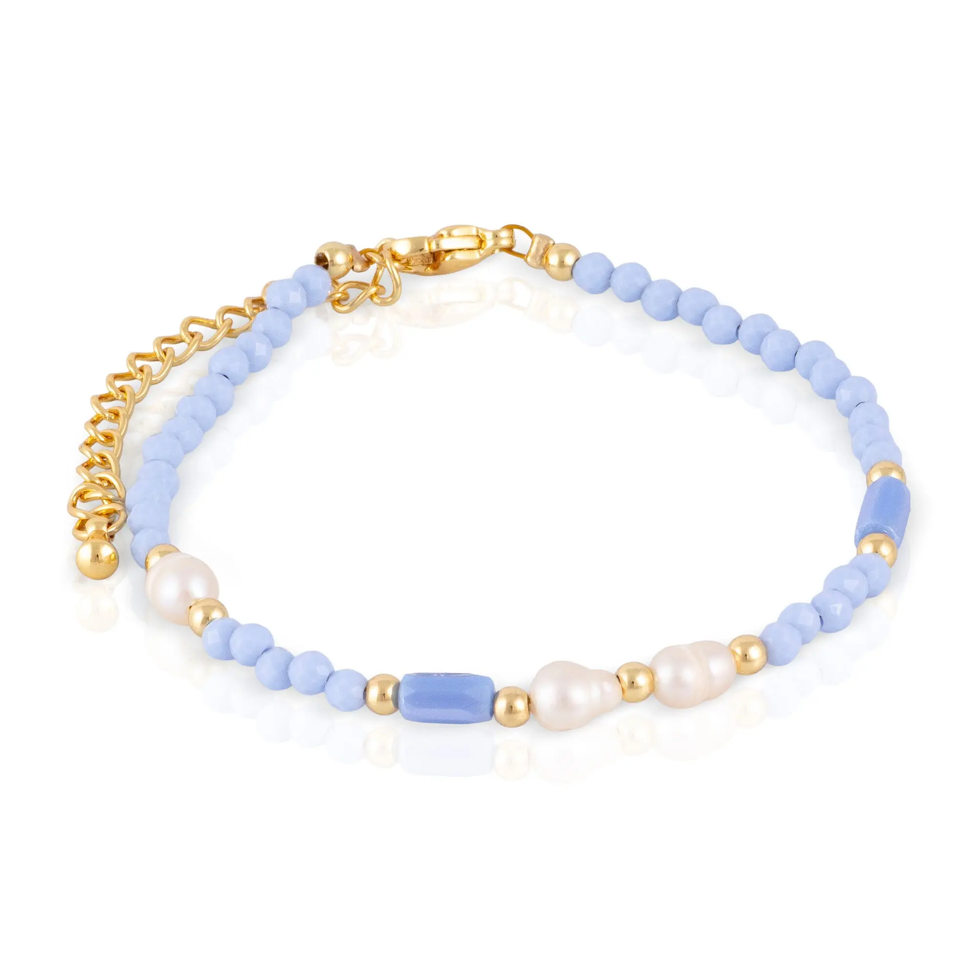 Bracelet en cristaux bleus et perles naturelles avec fermoir mousqueton. Couleur : Multicolore