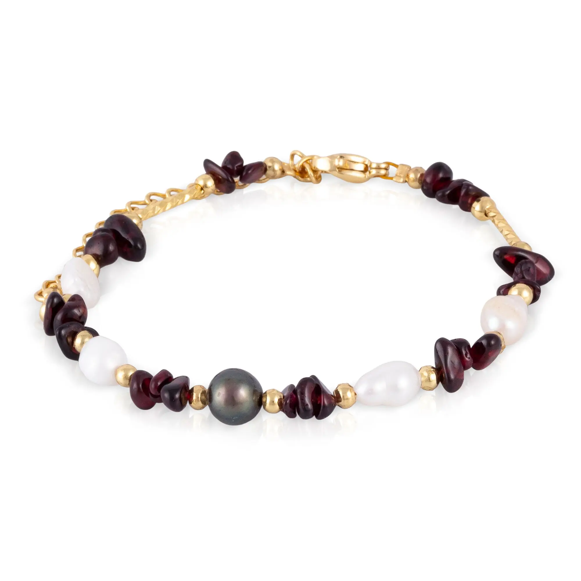 Bracelet en grenat orné de pierres naturelles et de perles, avec fermoir mousqueton. Couleur : Multicolore