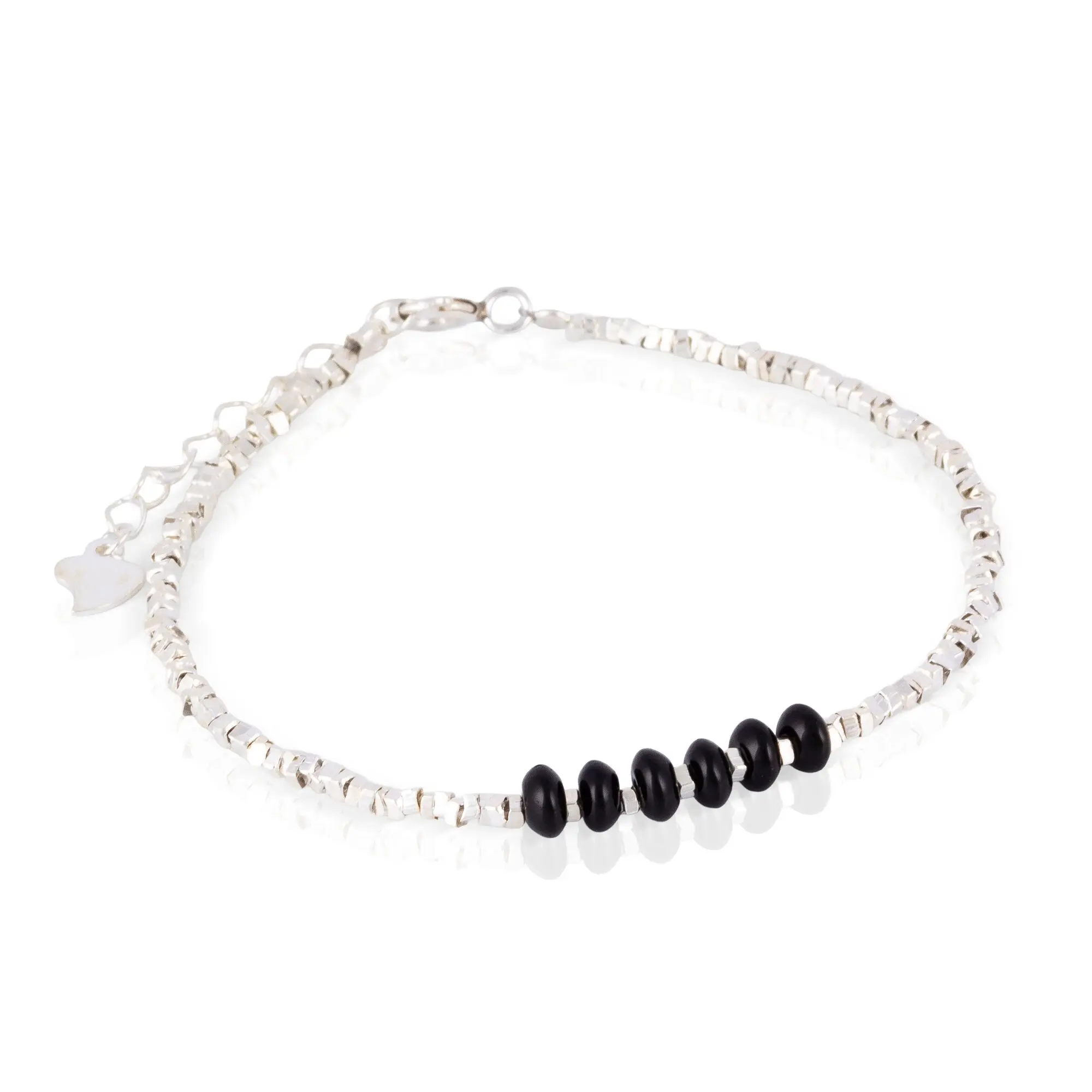 Bracelet en argent sterling 925 avec perles de cristal naturel noir et fermoir à ressort.Couleur : Argent